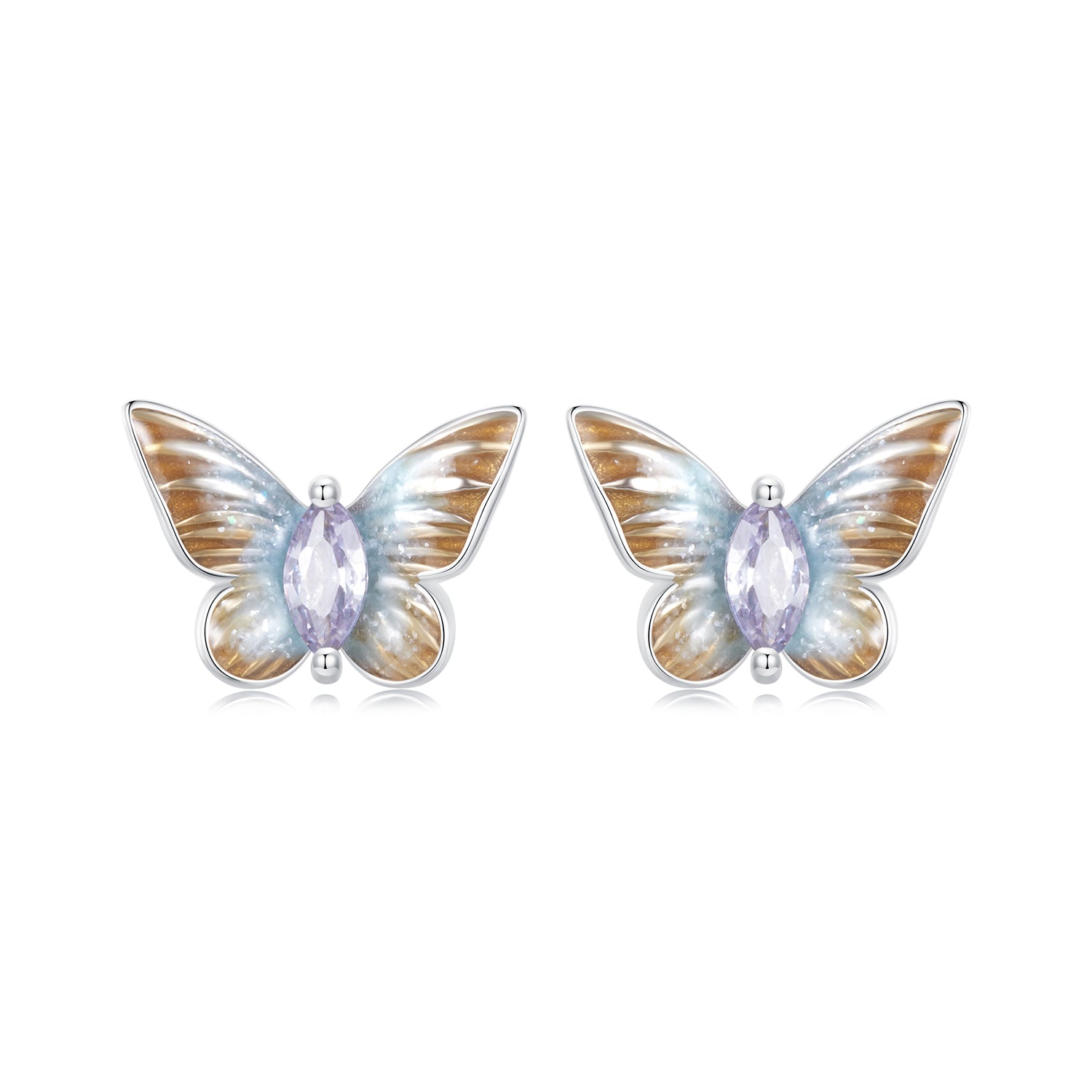 925 Sterling Silver Earrings with Enamel and Pavé Set CZ, 7x10mm, White Gold Plated for Women