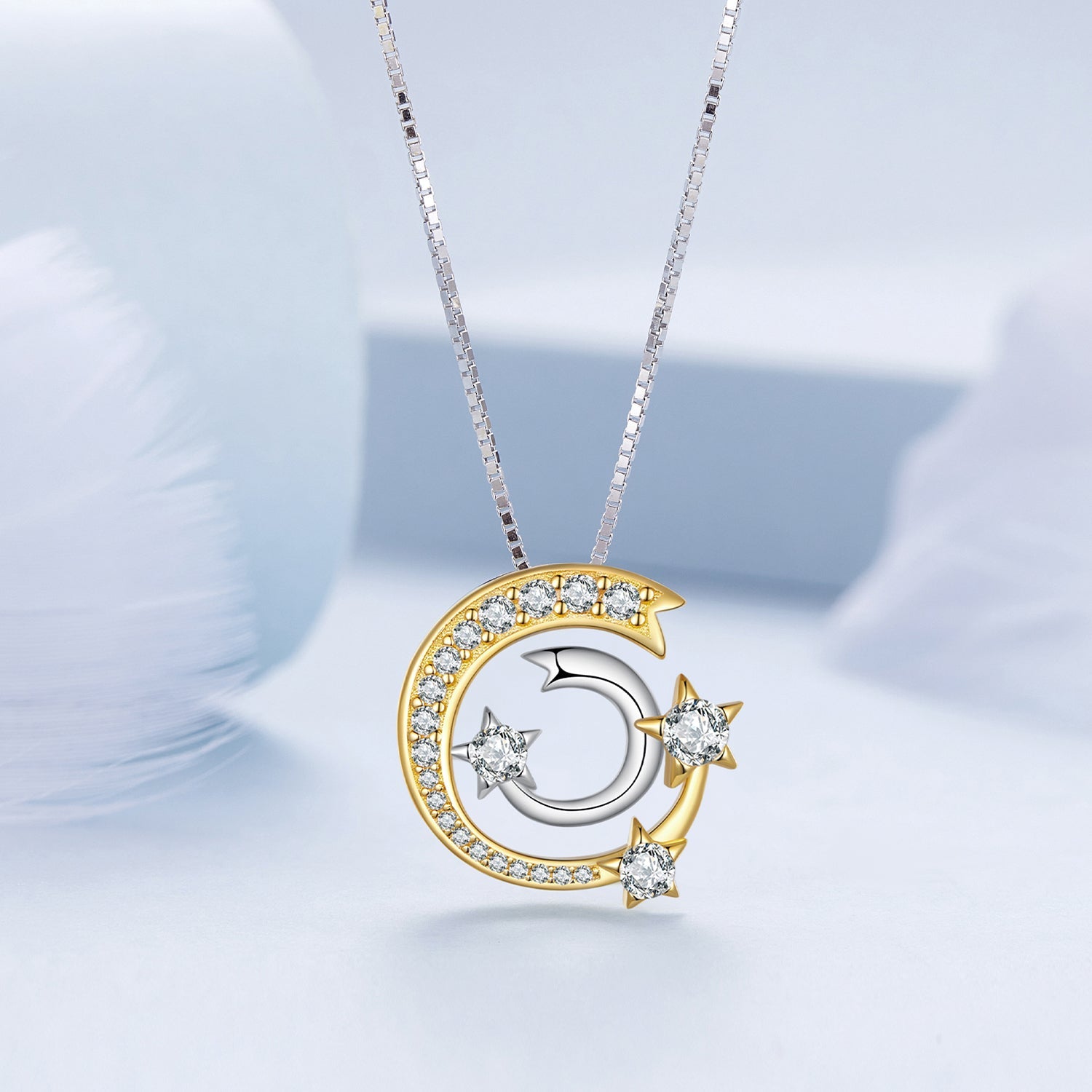 925 Sterling Silver Necklace with Pavé Setting CZ & Plated Gold - 400mm Length