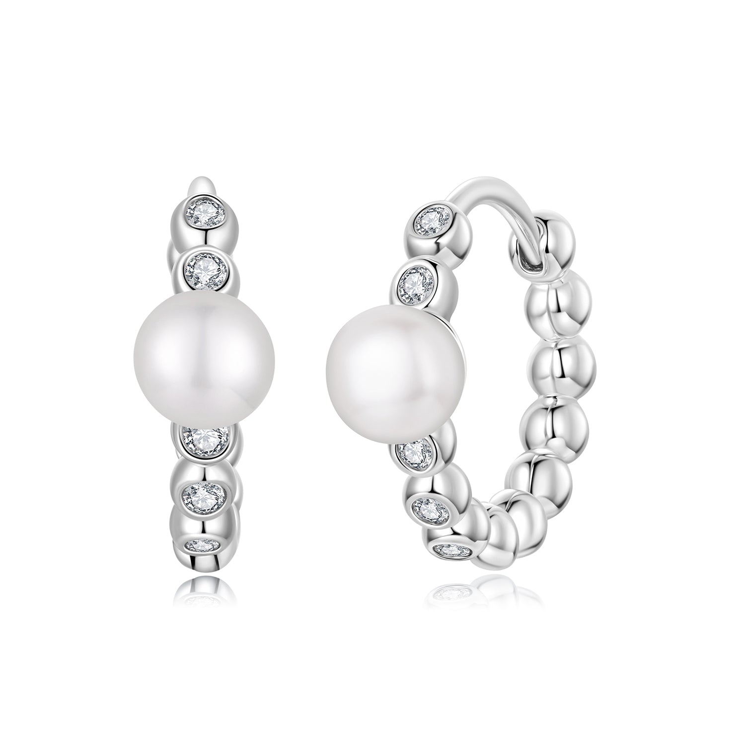 925 Sterling Silver White Gold Plated Moissanite & Pearl Earrings for Women