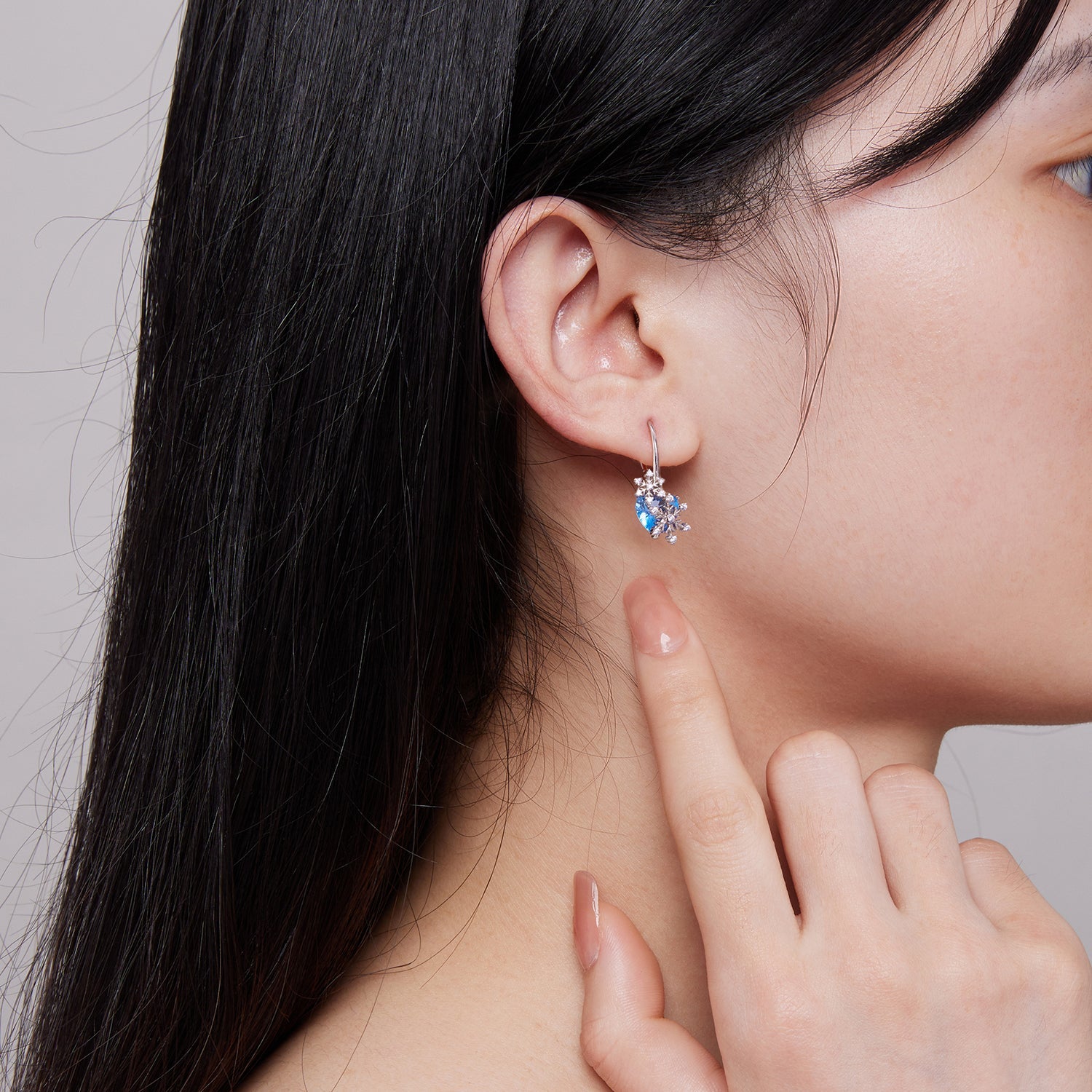 925 Sterling Silver Earrings with Transparent Glass and CZ, 23*12mm for Women