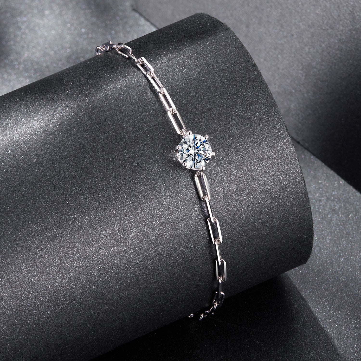 925 Sterling Silver Plated White Gold Moissanite Bracelet 15+6cm for Women