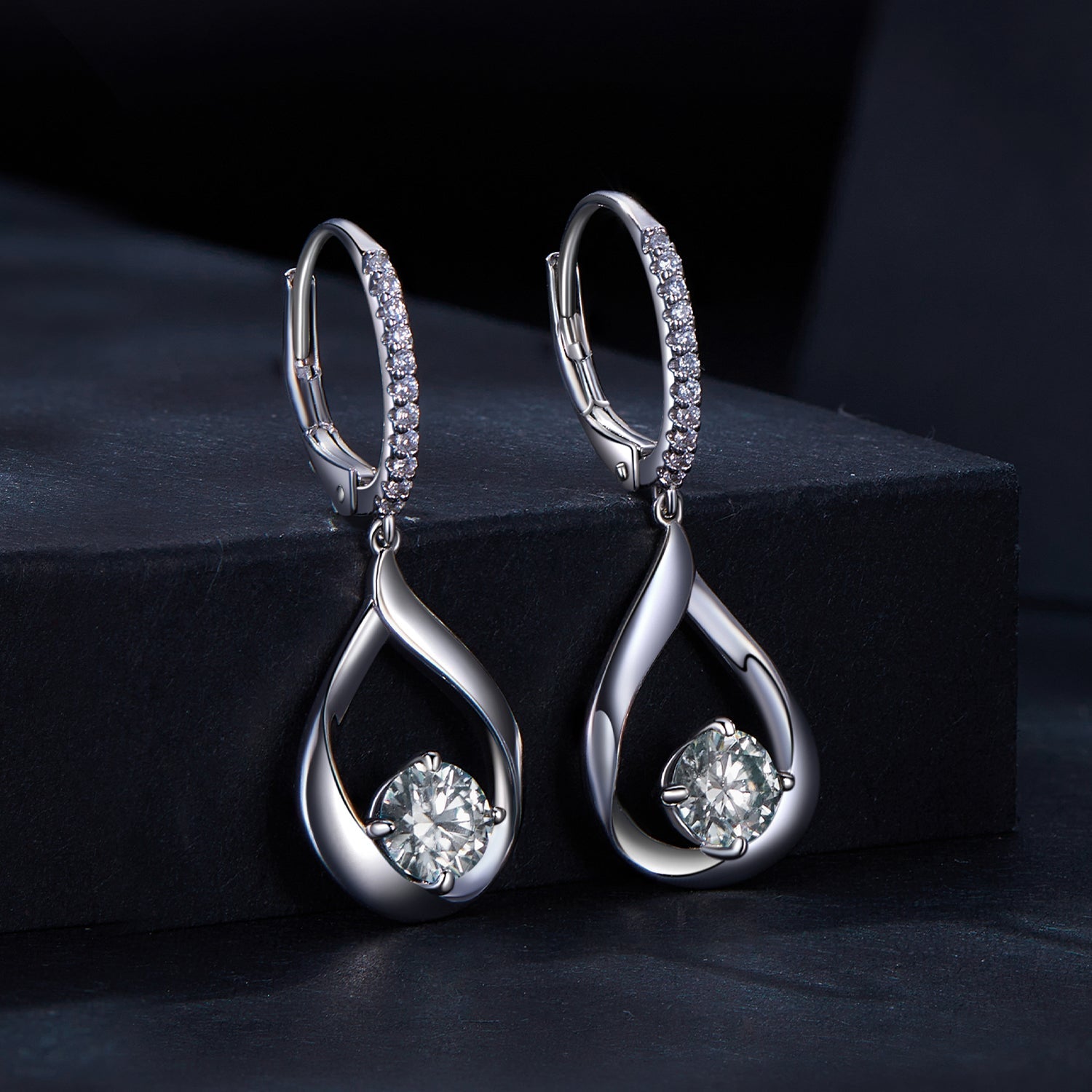 925 Sterling Silver Moissanite 0.5ct Earrings with Pavé Setting, Size 30*11mm for Women