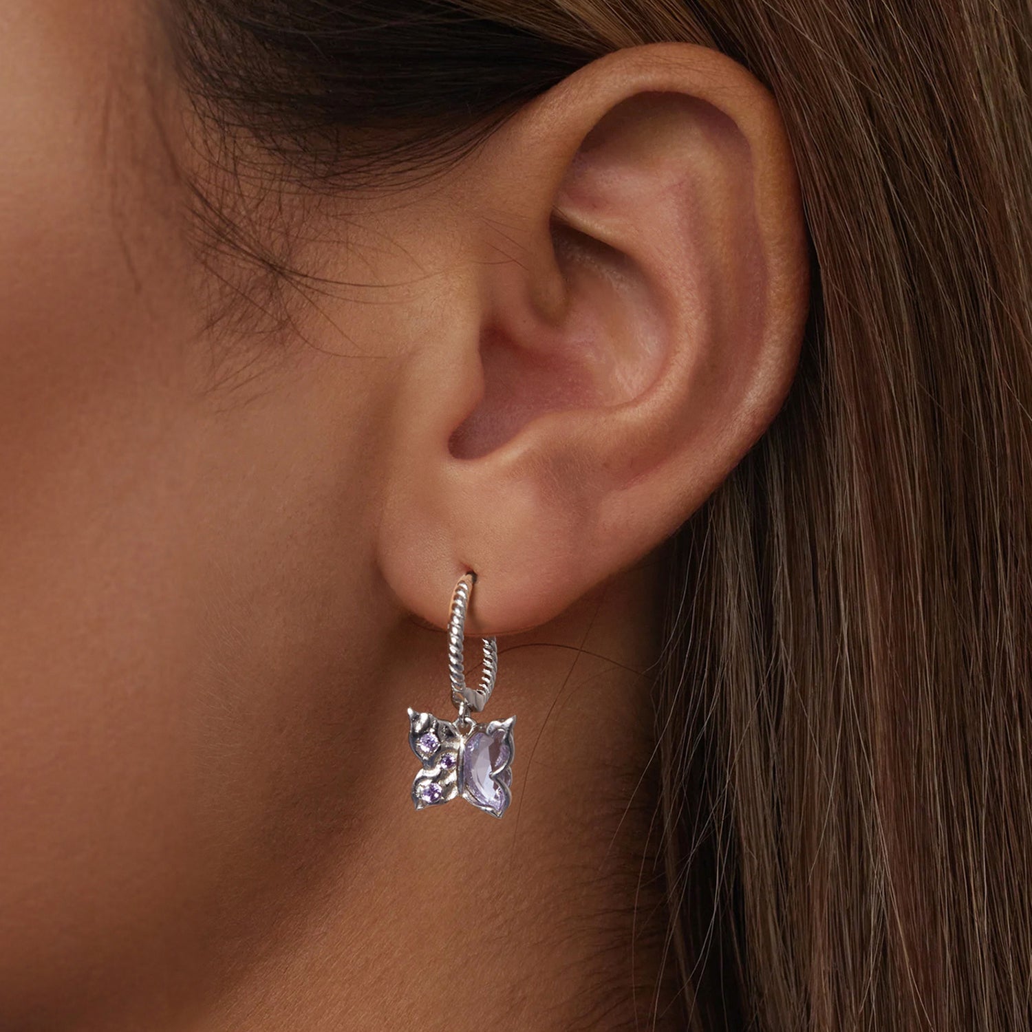 925 Sterling Silver Earrings with Pavé Setting CZ and Transparent Glass for Women