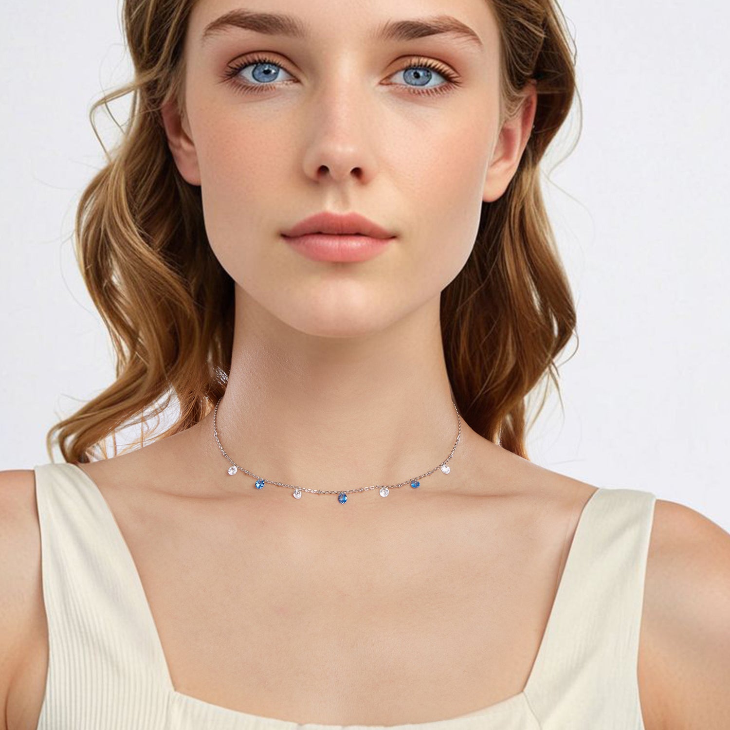 925 Sterling Silver & White Gold Plated Adjustable Layered CZ Necklace for Women