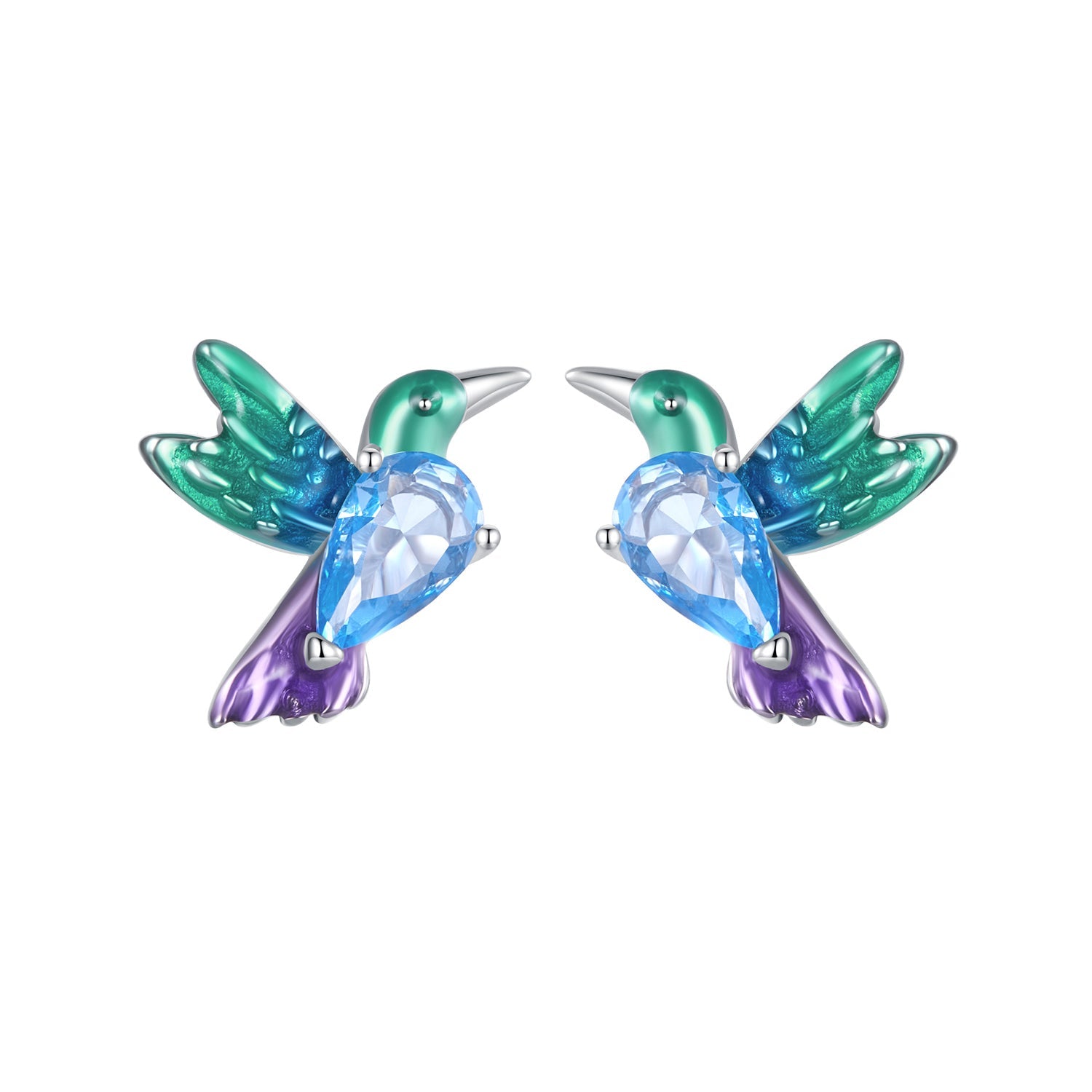 925 Sterling Silver White Gold Plated Earrings with Enamel and CZ - 10*8mm