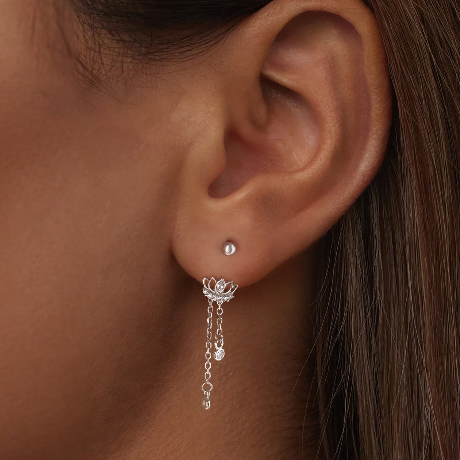 925 Sterling Silver Earrings with Pavé CZ in White Gold Plating - 3.1 x 0.7 cm for Women