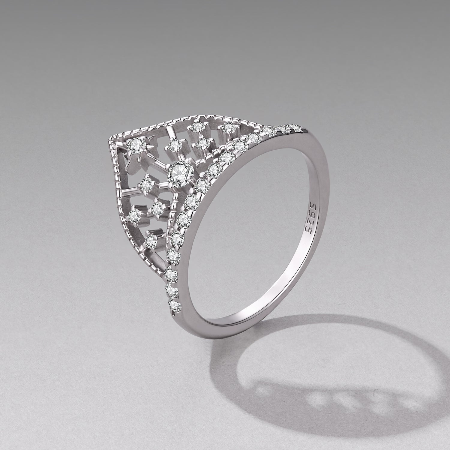 925 Sterling Silver White Gold Plated Ring with Pavé Setting CZ Size 6 for Women