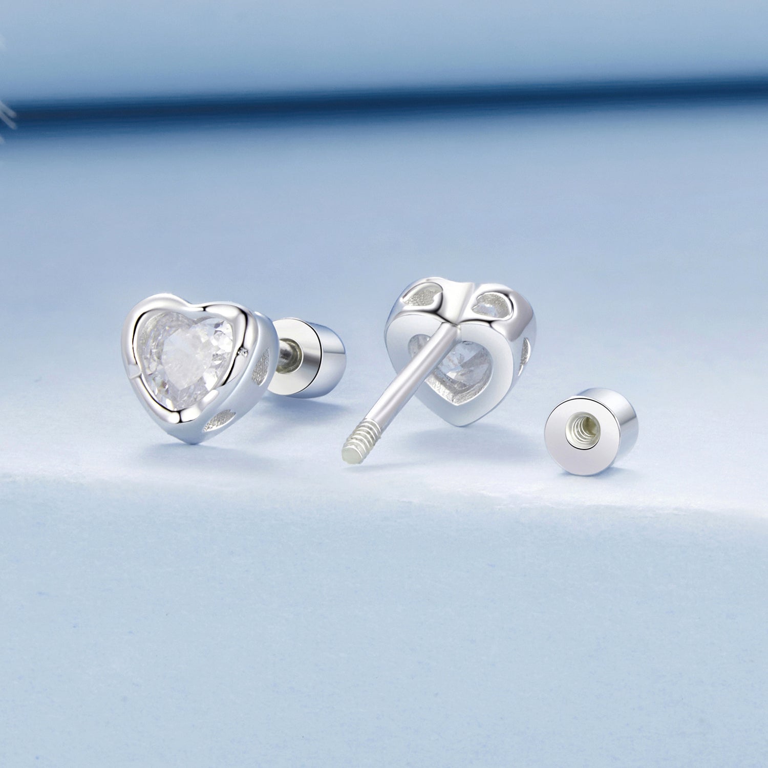 925 Sterling Silver Earrings with Plated White Gold & Pavé Setting CZ, 0.5cm for Women