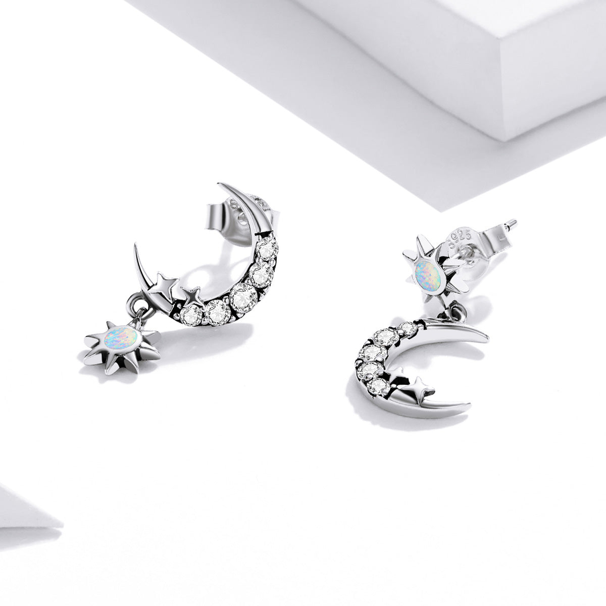 925 Sterling Silver Earrings with Translucent Opal and CZ in Oxidized Finish