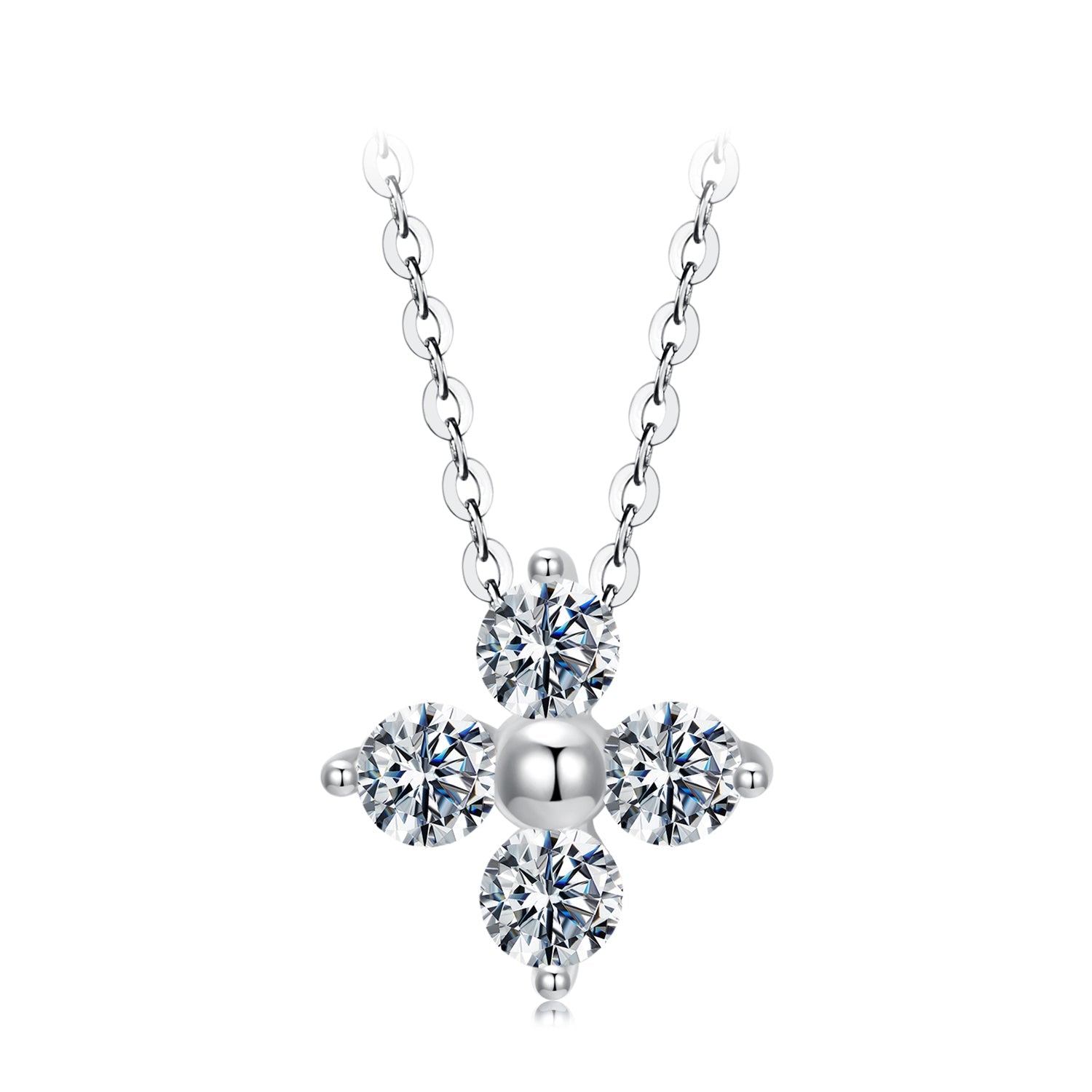 925 Sterling Silver & White Gold Plated Moissanite Necklace 40+5cm for Women