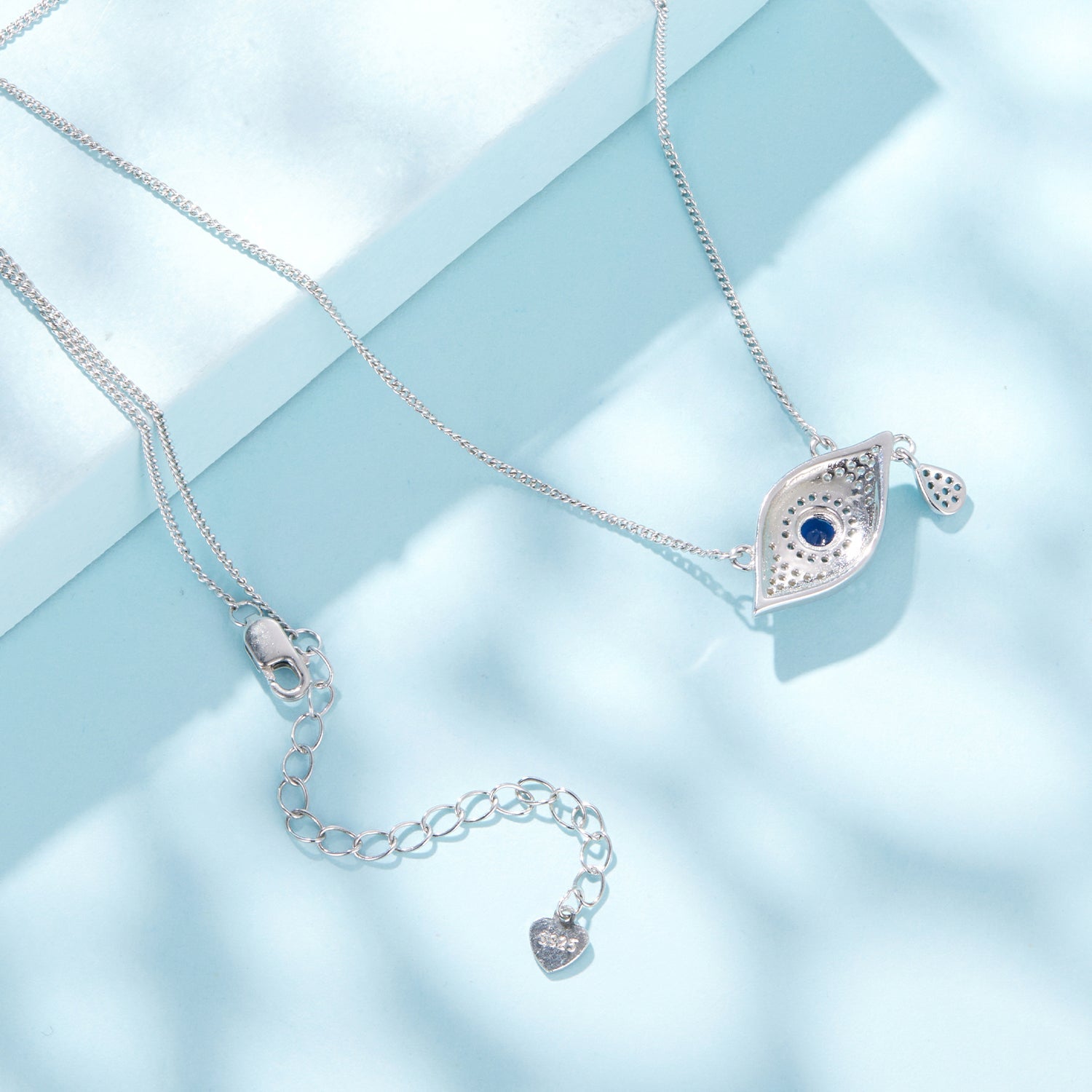 925 Sterling Silver Pavé CZ Pendant Necklace for Women - 40+5cm Length, 2x1cm Pendant