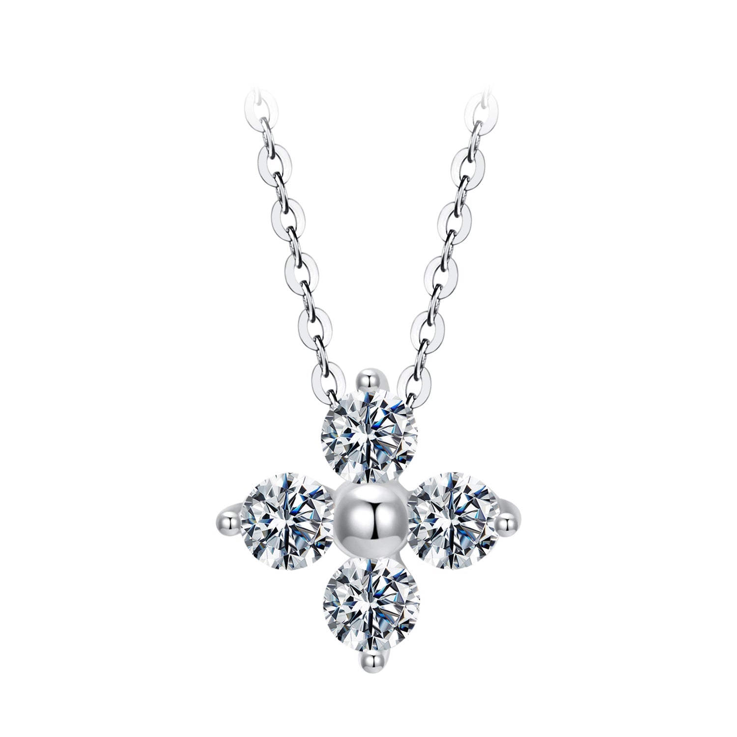 925 Sterling Silver & White Gold Plated Moissanite Necklace 40+5cm for Women