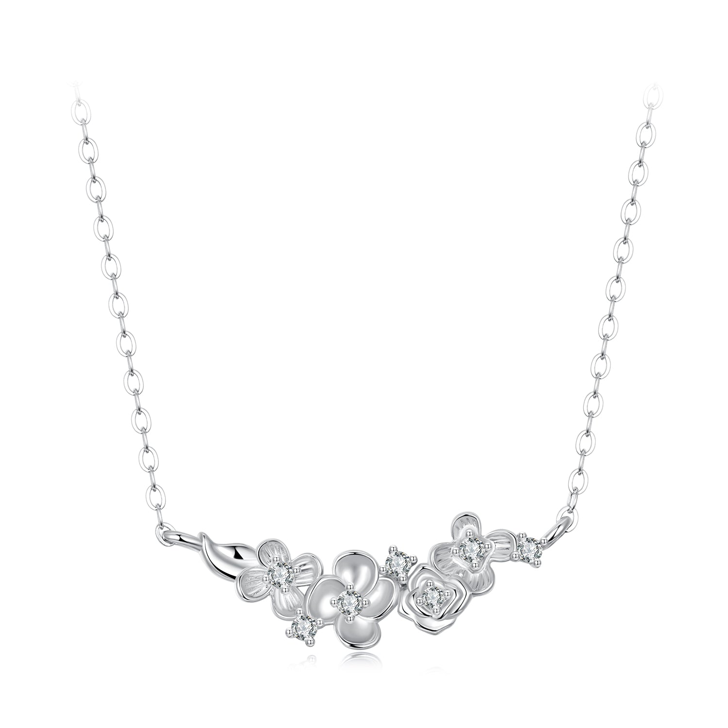 925 Sterling Silver White Gold Plated 40+5cm Necklace with CZ for Women
