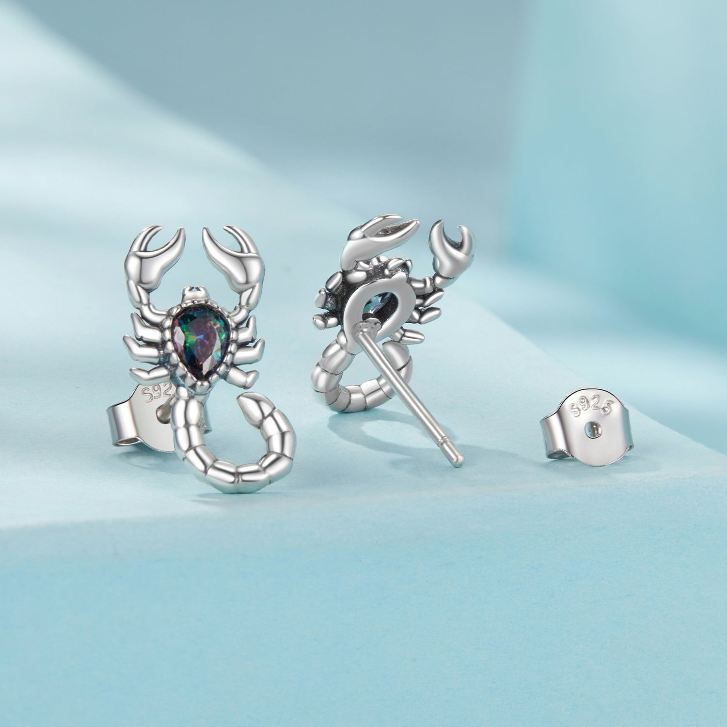 925 Sterling Silver Earrings with Pavé Setting CZ, Oxidized Silver, Size 0.8*1.5cm for Women