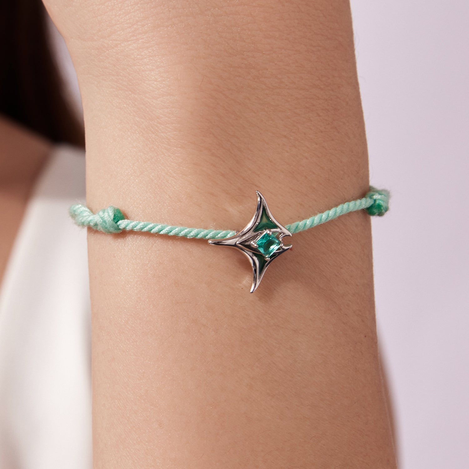 925 Sterling Silver Adjustable Bracelet with Enamel and Transparent Glass Pendant for Women