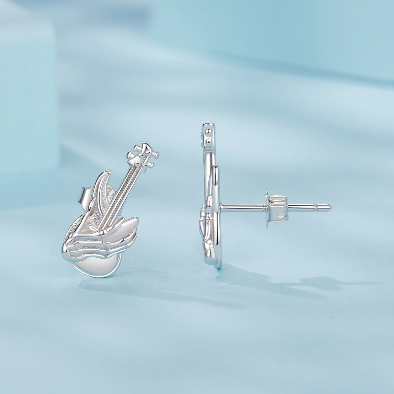 925 Sterling Silver Earrings for Women with White Gold Plating, Size 1.5x0.6cm