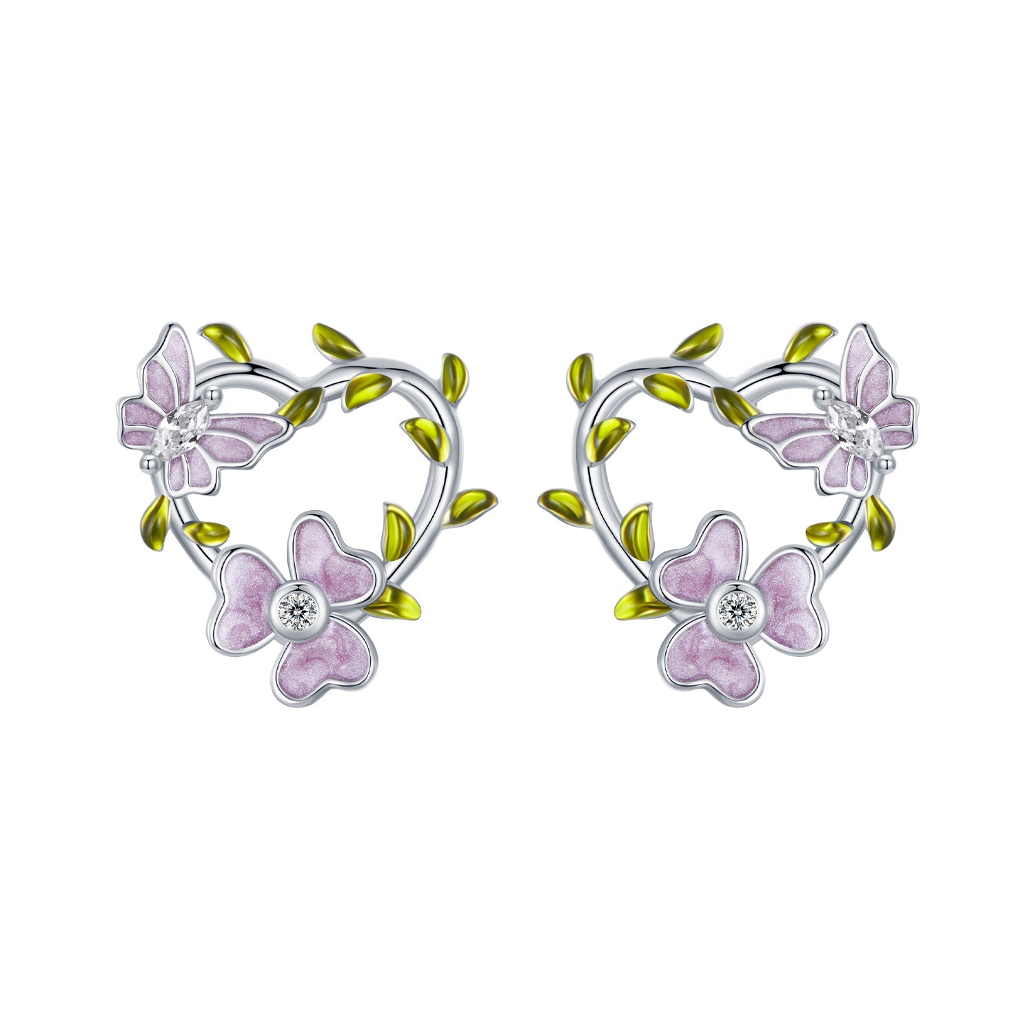 925 Sterling Silver Enamel CZ Plated Earrings