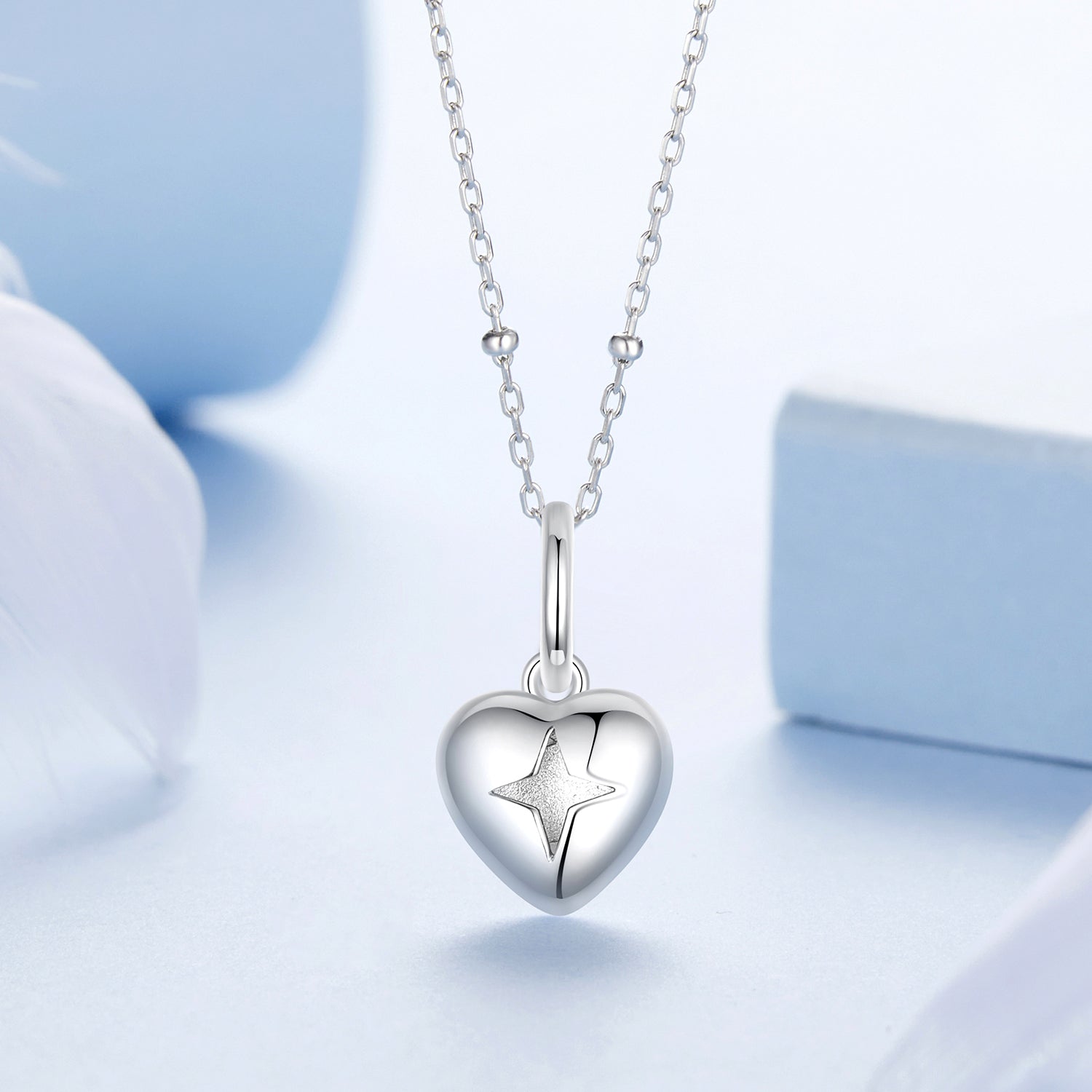 925 Sterling Silver Plated White Gold Necklace 40+5cm with 1.8*1.0cm Pendant for Women
