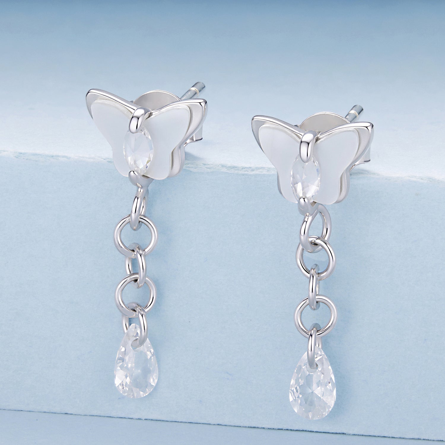 925 Sterling Silver & Brass Earrings with White Gold Plating, 2.0x0.8cm for Women