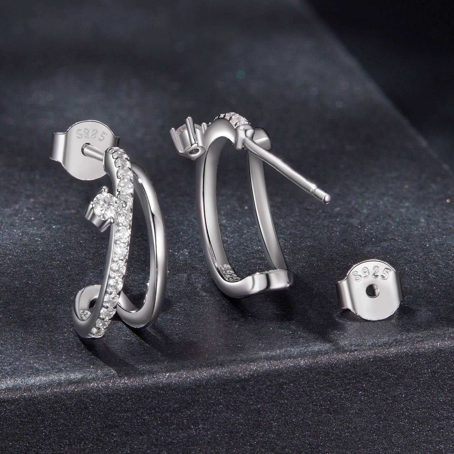 925 Sterling Silver Moissanite Earrings for Women - 1.4x0.5cm, Pavé Setting
