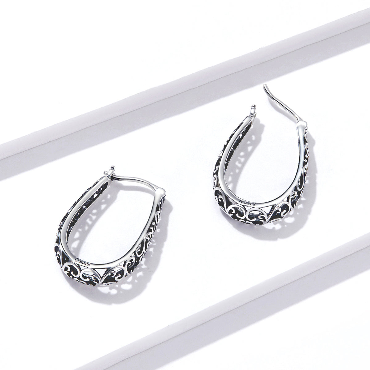 925 Sterling Silver Earrings 2.3*0.4cm Oxidized Silver for Women