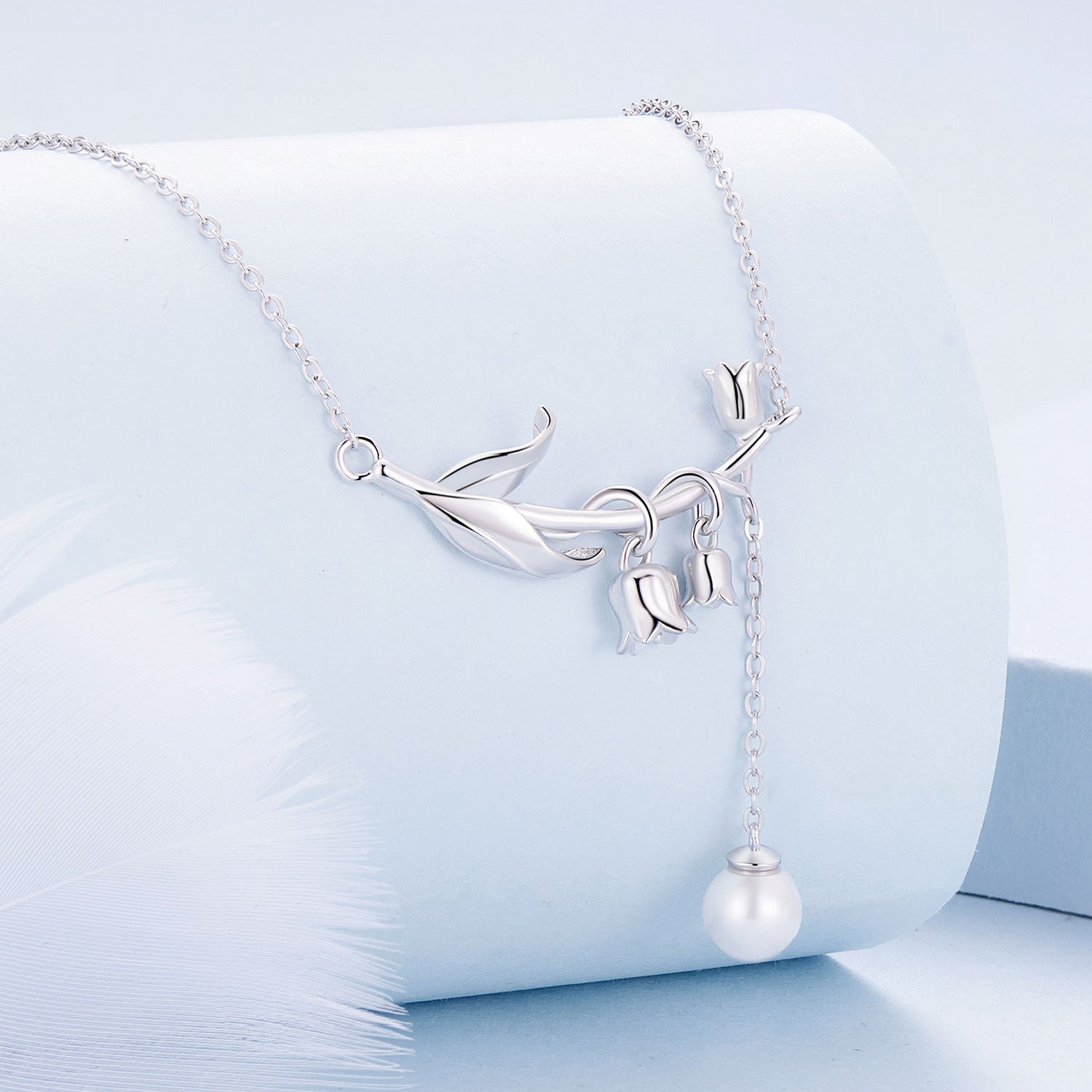 925 Sterling Silver Necklace with Quality Shell Pearl & Platinum Plating, 380mm Length for Women