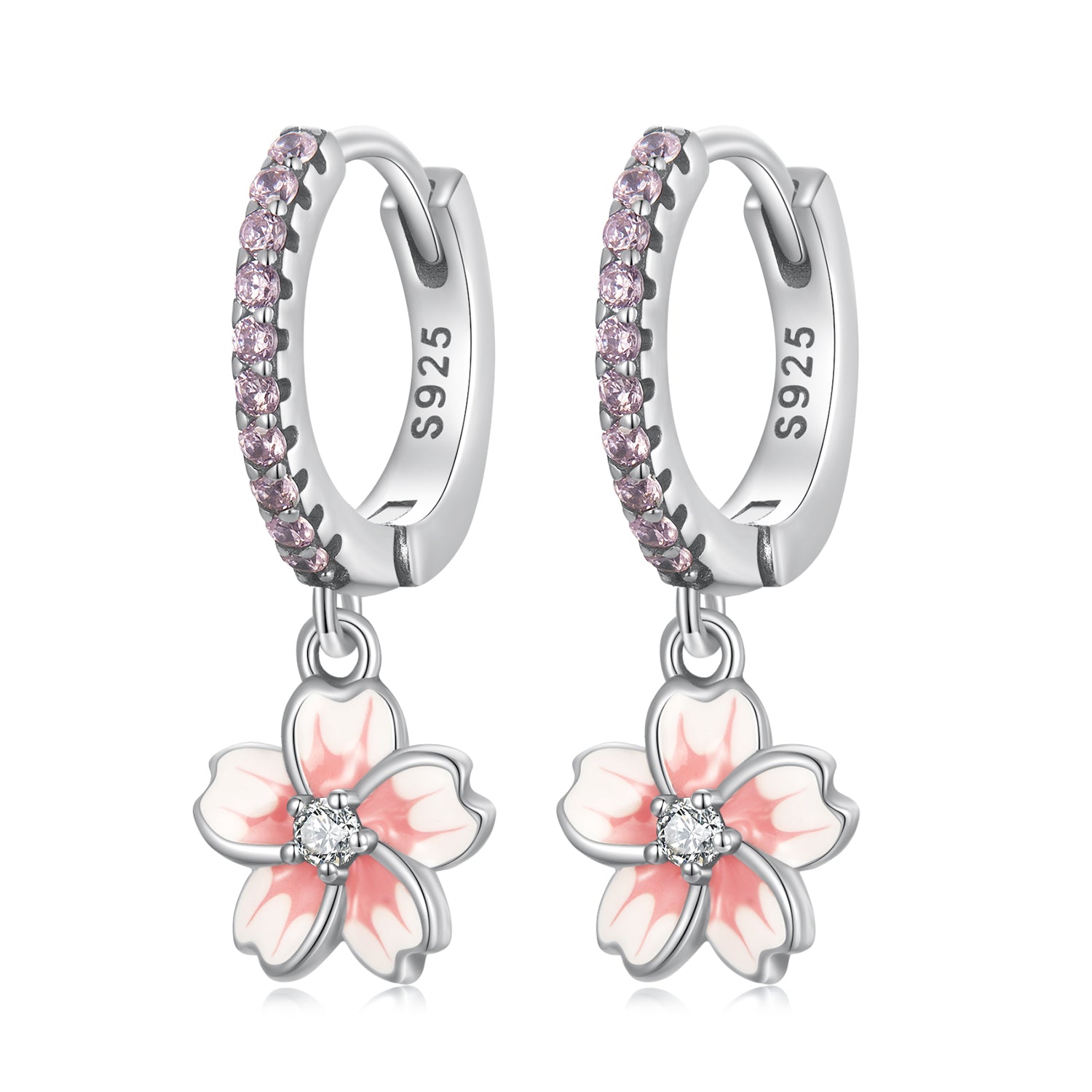 925 Sterling Silver Earrings with CZ and Enamel, 2.2x0.8m, for Women