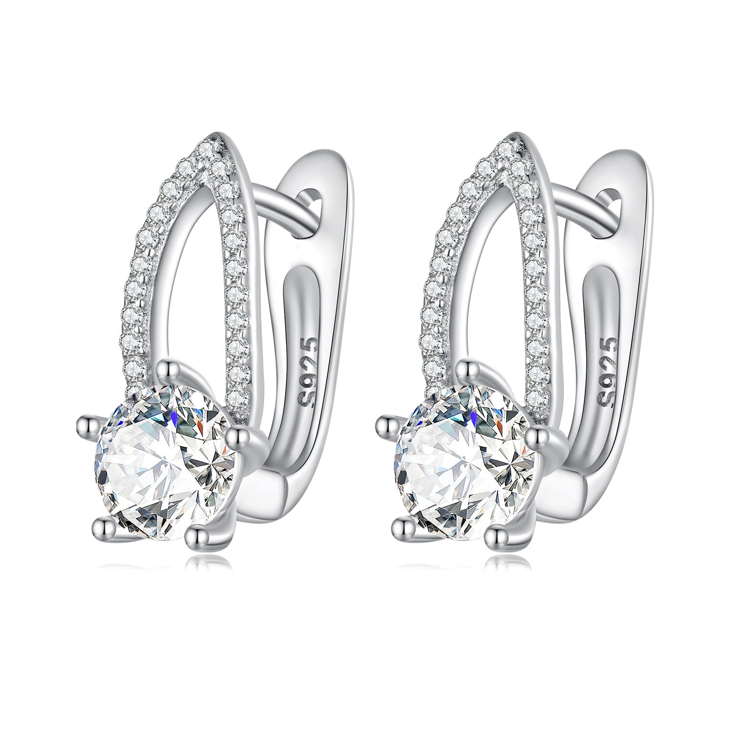 925 Sterling Silver Earrings with CZ Pavé Setting, 1.4*0.62cm for Women