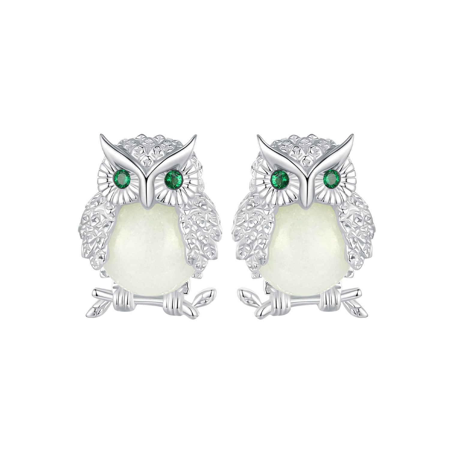 925 Sterling Silver Plated Platinum Luminous Stone Earrings 10*8mm for Women