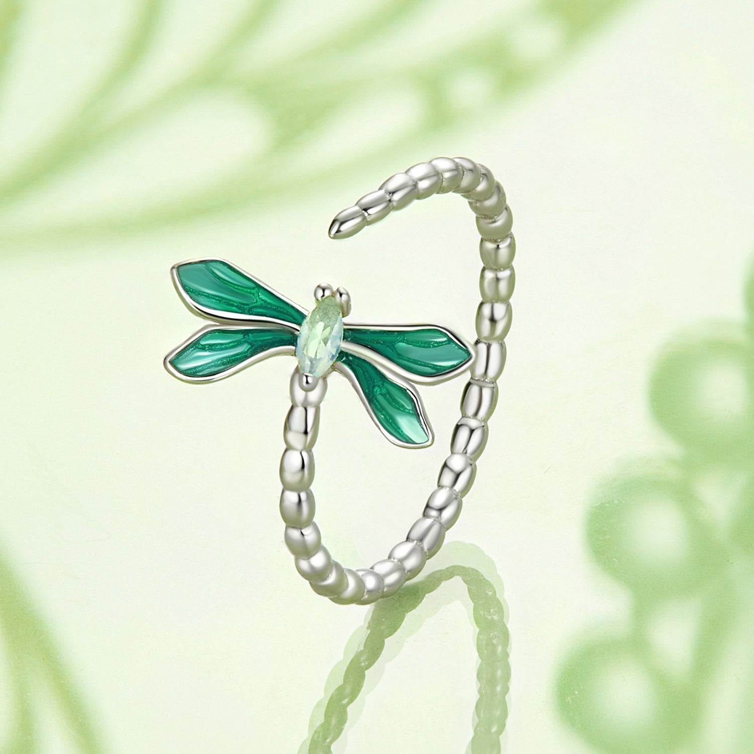 925 Sterling Silver White Gold Plated Opal Enamel Ring