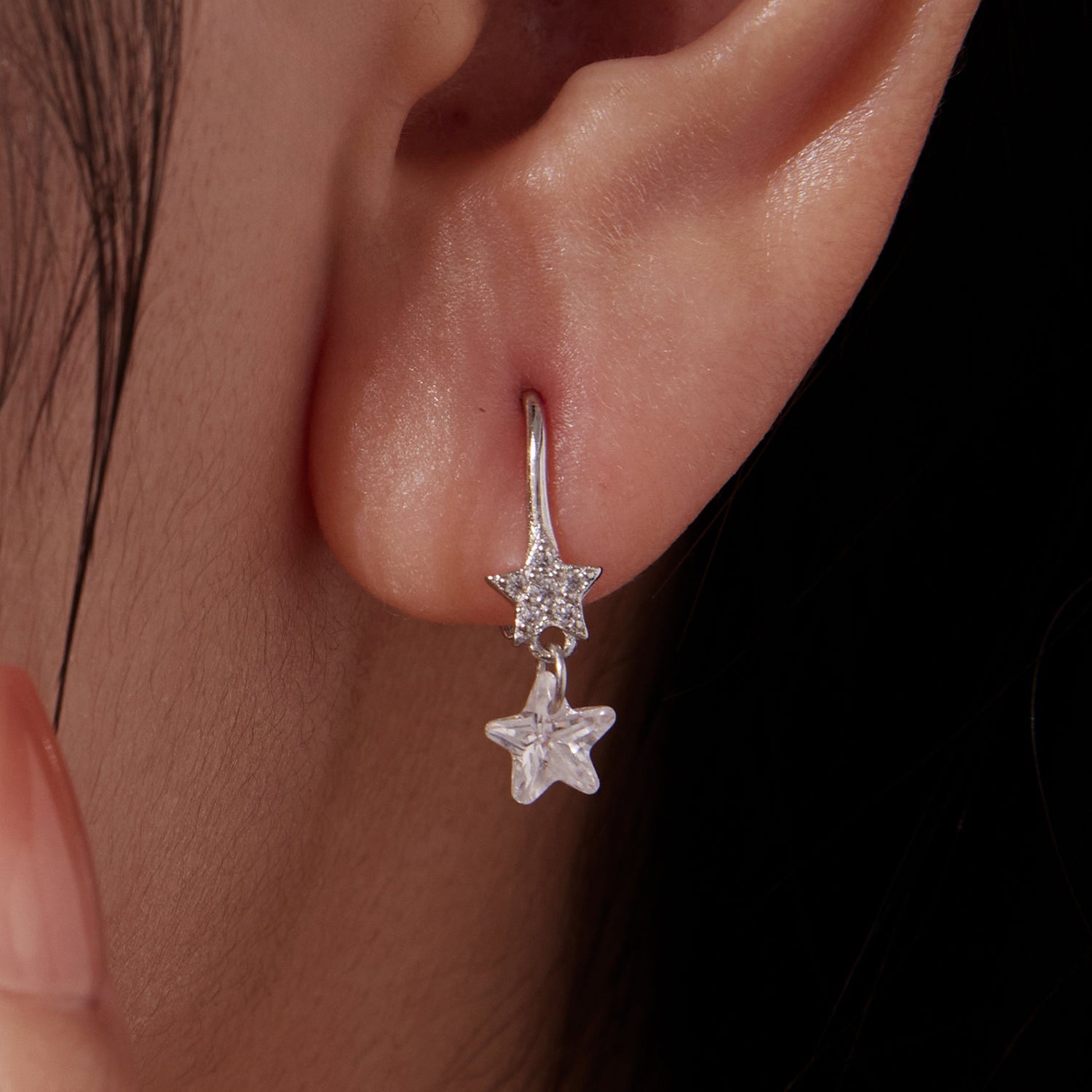 925 Sterling Silver Earrings with Pavé Setting CZ, White Gold Plating, 2.1*0.6cm, for Women