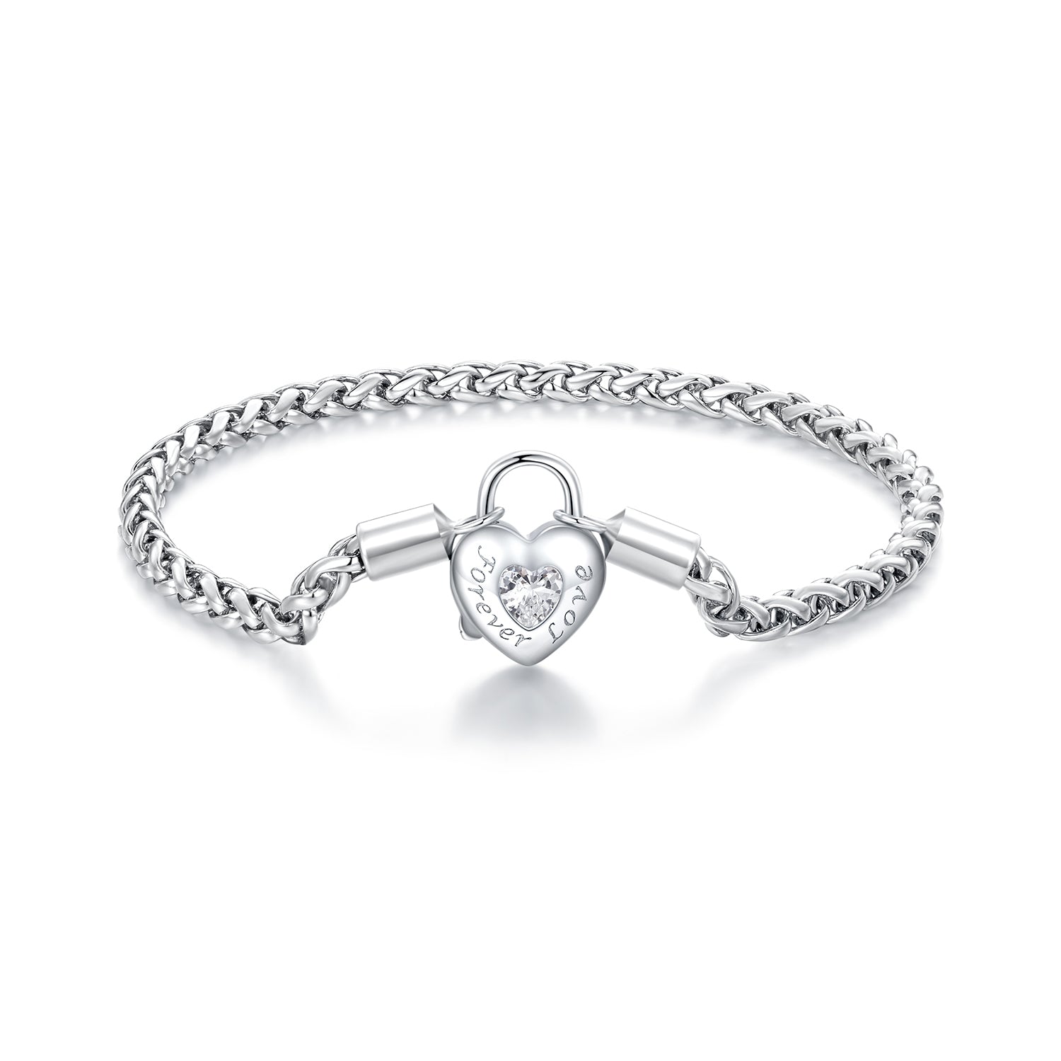 925 Sterling Silver Bracelet with CZ in Pavé Setting, 17.0 Size, Platinum Plated for Women