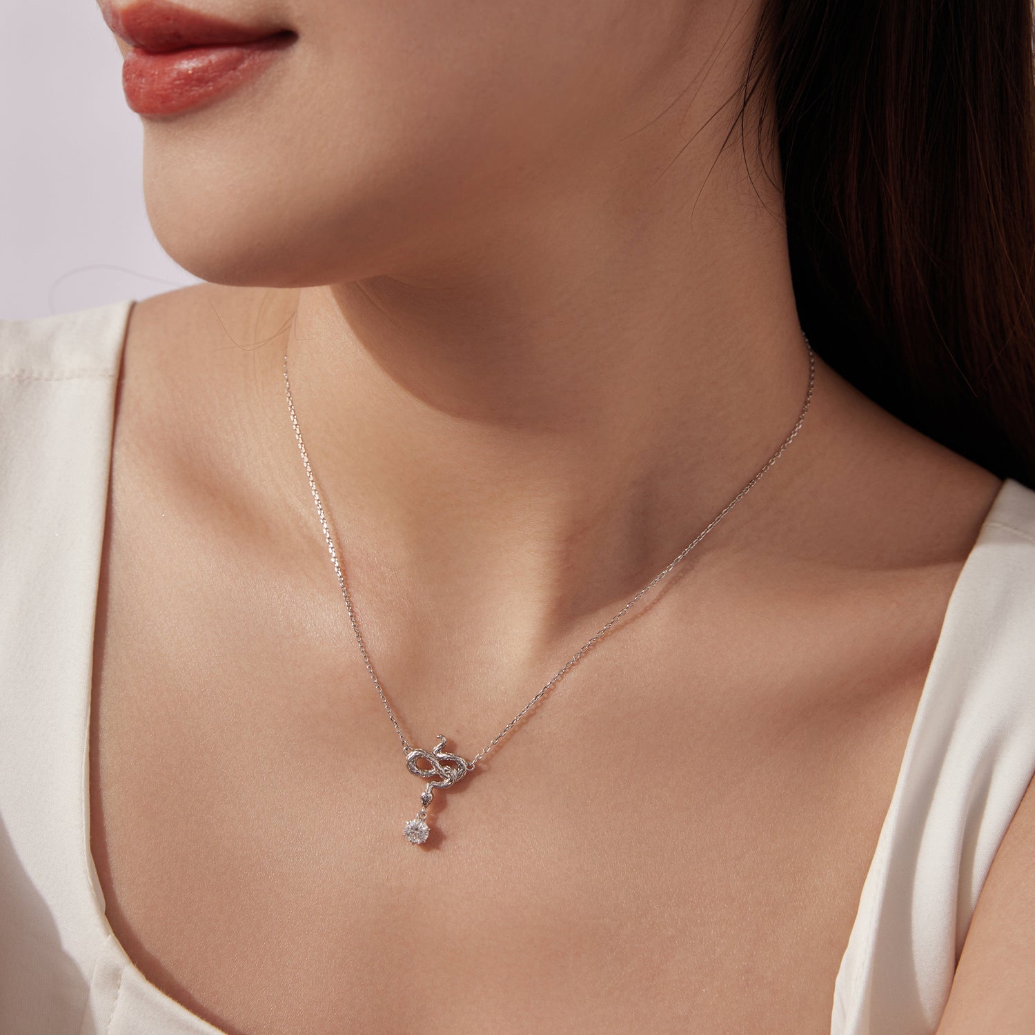925 Sterling Silver Moissanite 0.50 Carat Necklace with CZ Pavé Setting in White Gold, 40+5cm for Women