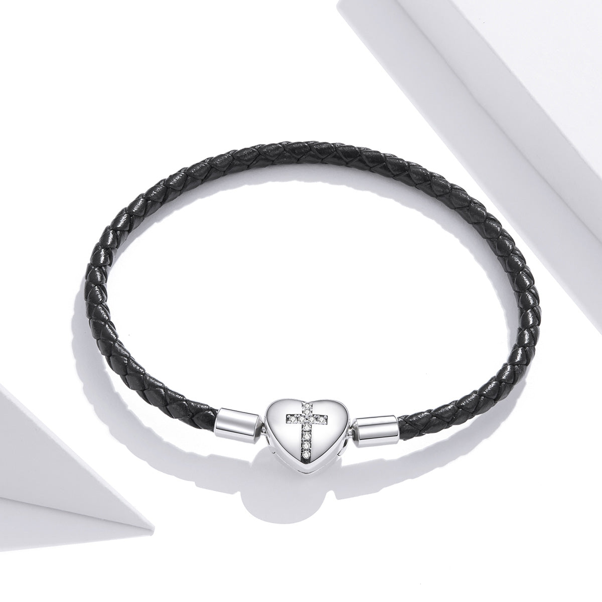 925 Sterling Silver Leather 17cm Bracelet with Oxidized CZ for Women