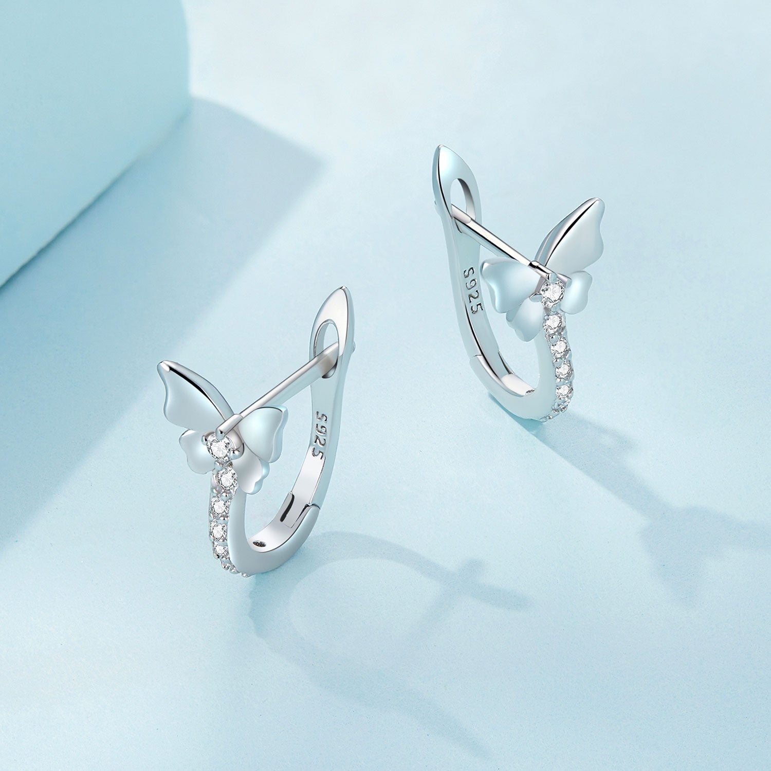 S925 Sterling Silver Small Platinum Plated Earrings with Pavé Setting CZ