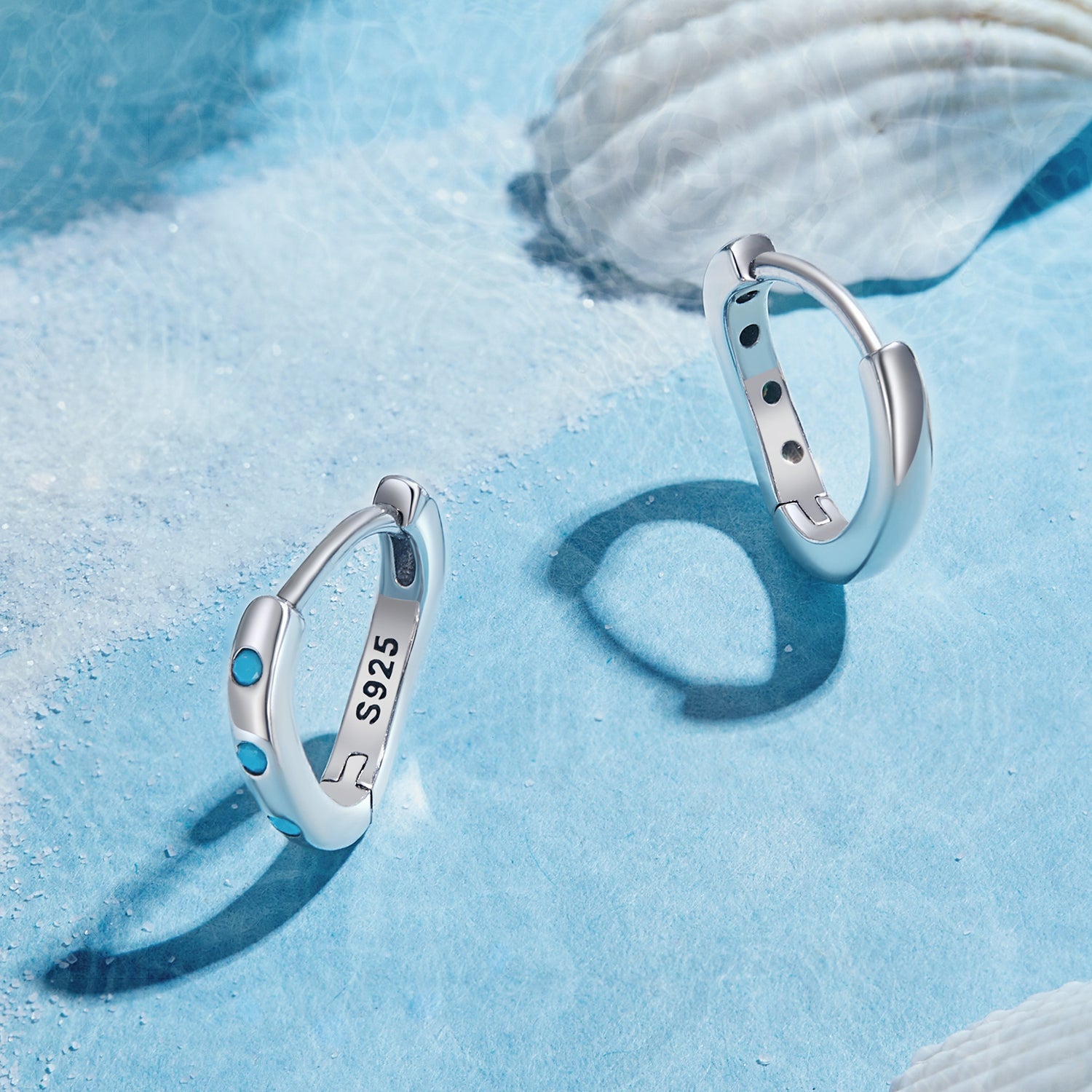 925 Sterling Silver Earrings with Synthetic Turquoise, Oxidized Finish, Size 12*2mm, Women