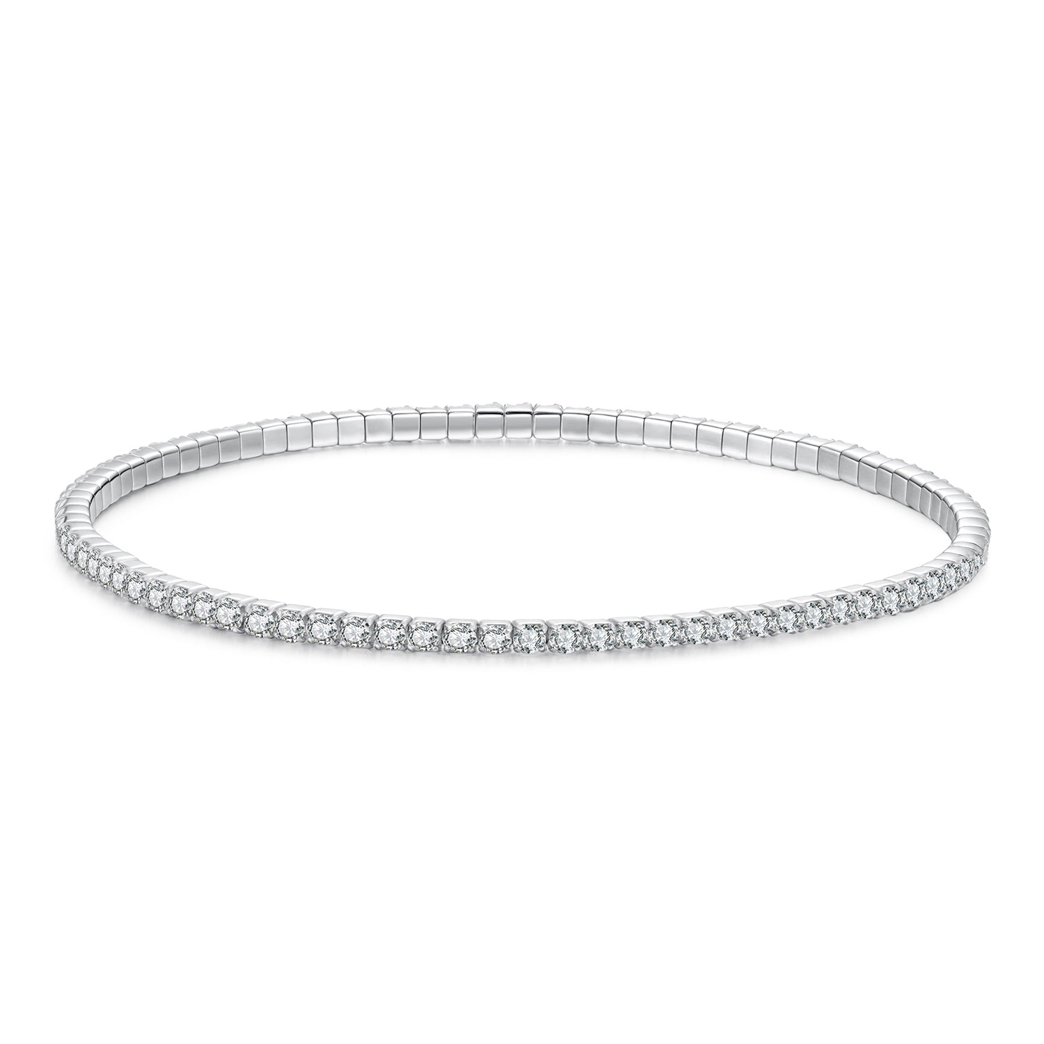 925 Sterling Silver White Gold Plated 16cm Stretchable CZ Bracelet for Women