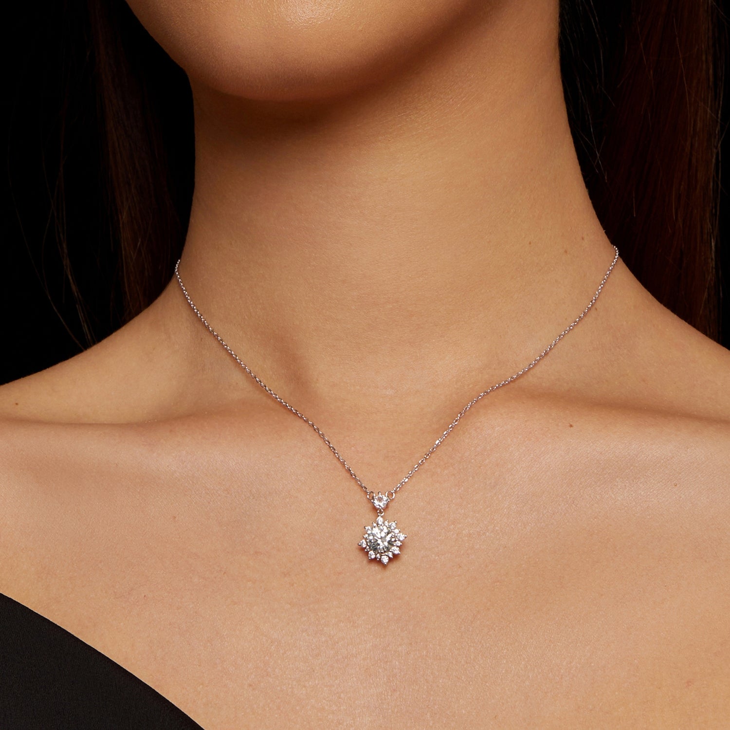 925 Sterling Silver Moissanite Necklace with Pavé Setting in Platinum, 450mm, for Women