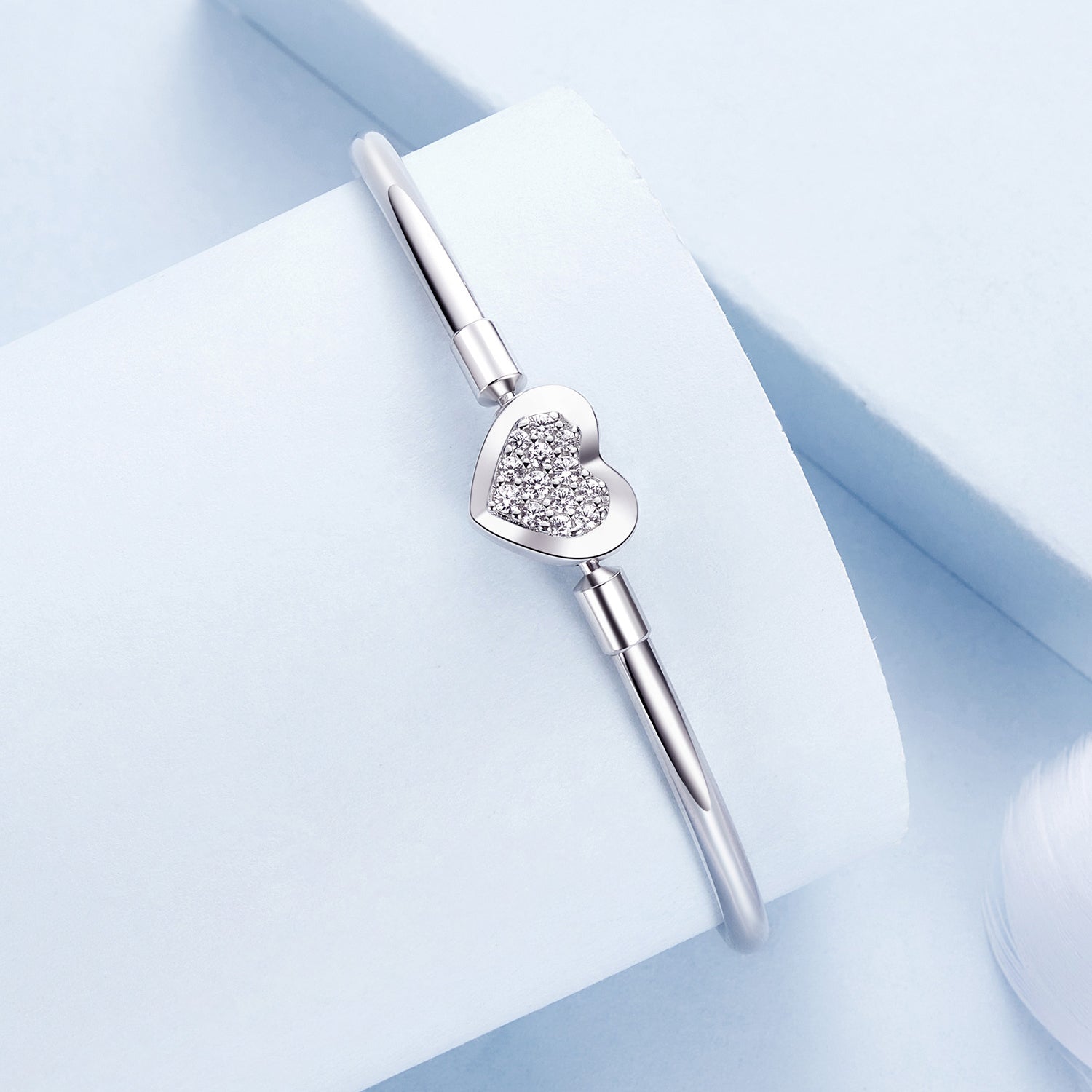 925 Sterling Silver White Gold Plated CZ Bracelet for Women - Size 17.0