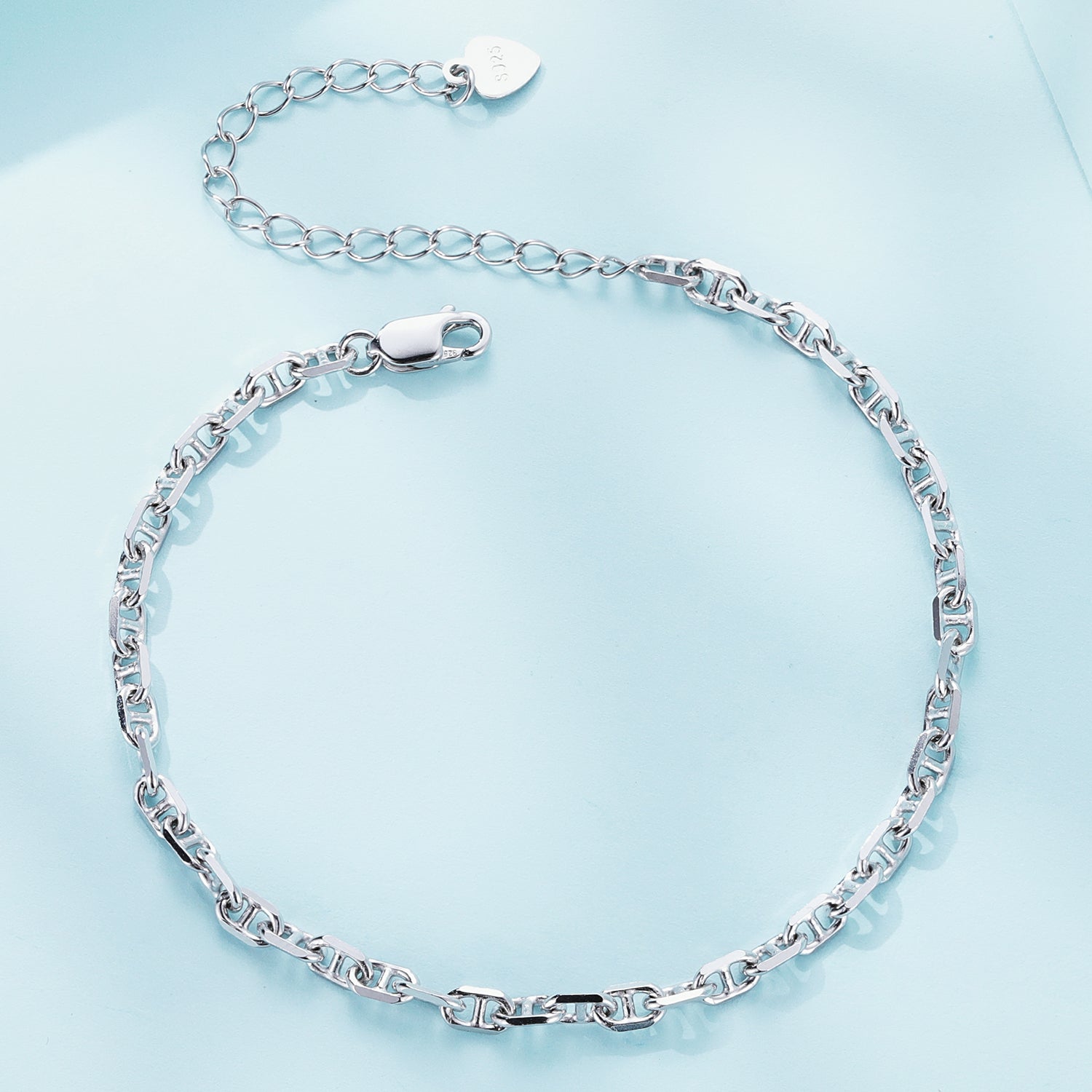 925 Sterling Silver Platinum Plated Bracelet 160+50mm for Women