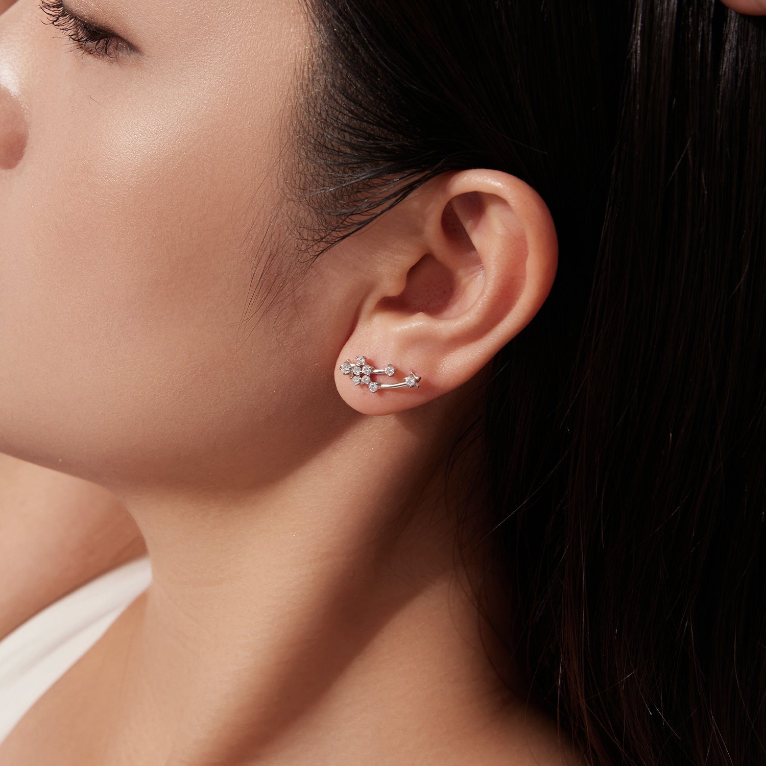 925 Sterling Silver & Brass White Gold Plated Earrings with CZ for Women