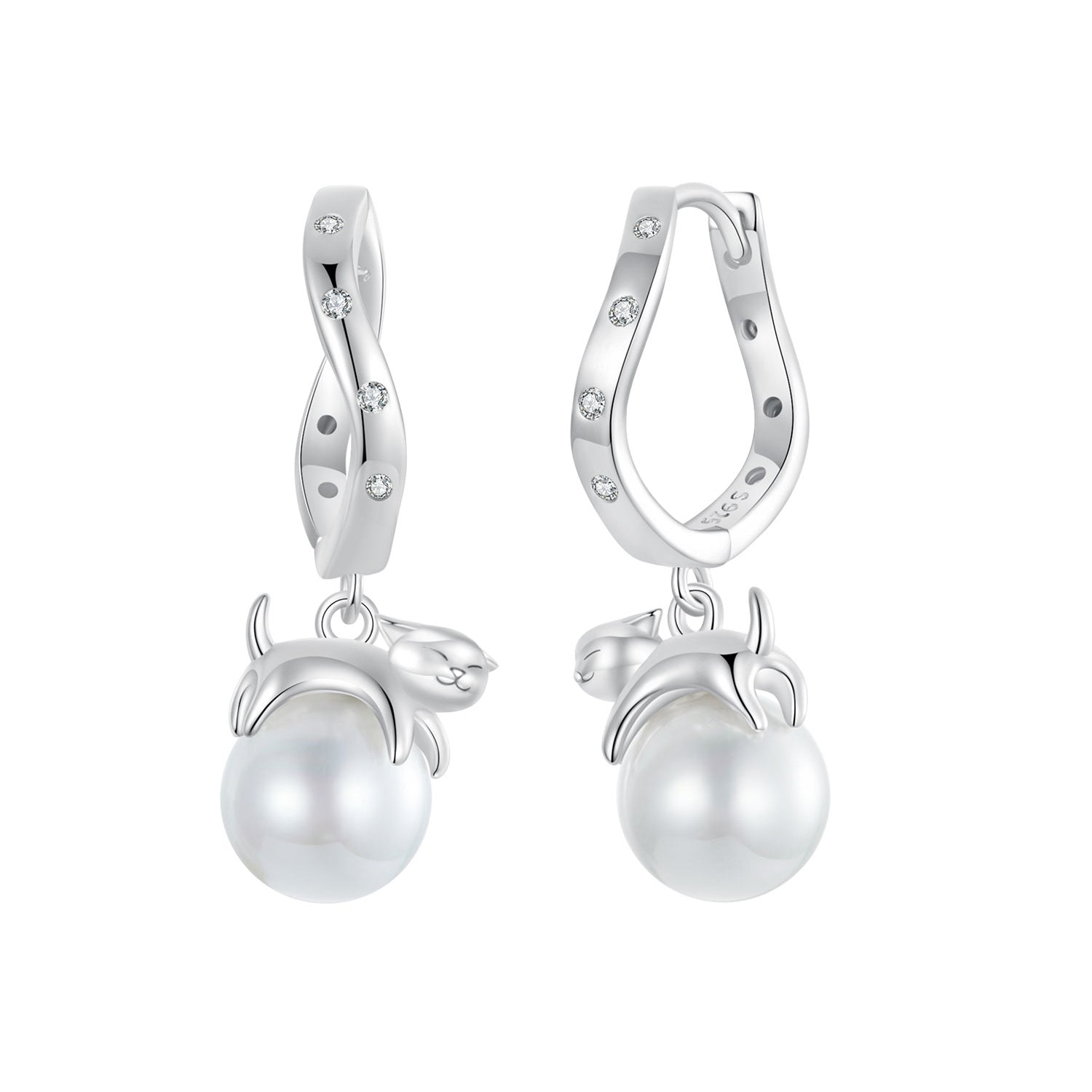 925 Sterling Silver Earrings with Quality Shell Pearl and CZ for Women