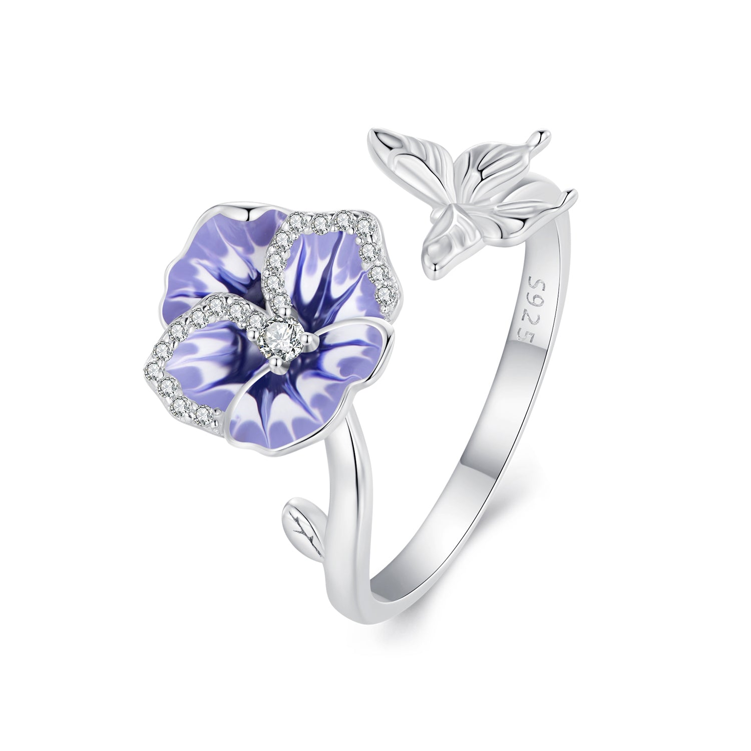 925 Sterling Silver Enamel Process Pavé Setting CZ Ring for Women