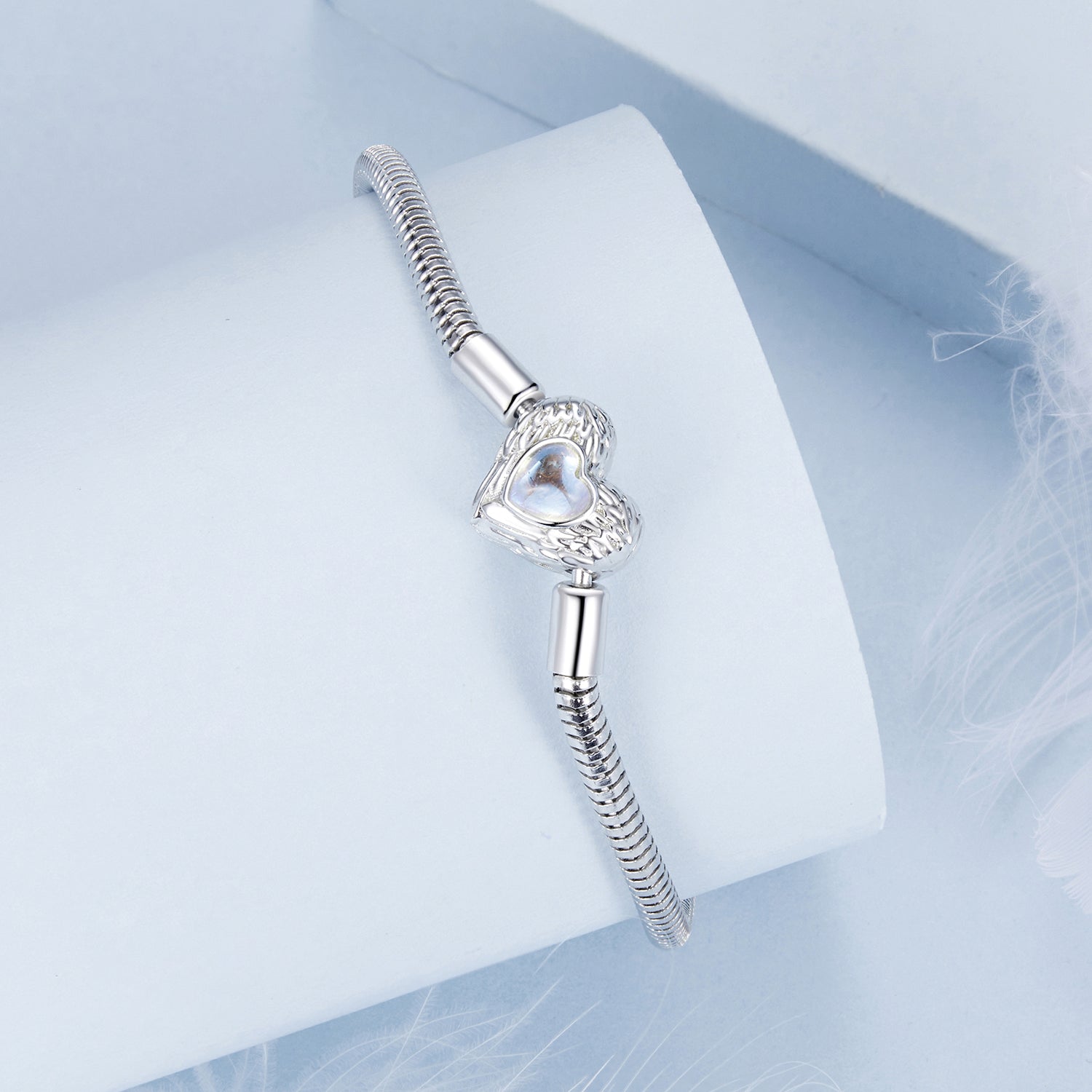 925 Sterling Silver Moonstone Bracelet 17.0 cm with White Gold Plating for Women