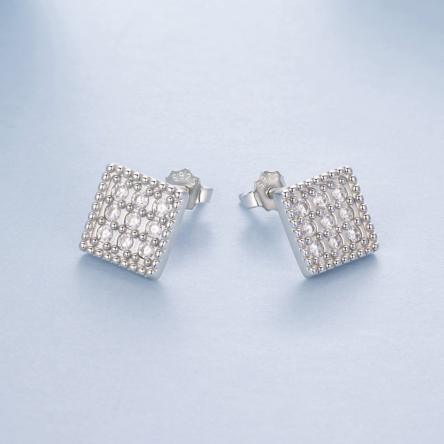 925 Sterling Silver 0.8cm Pavé Setting CZ White Gold Plated Earrings for Women