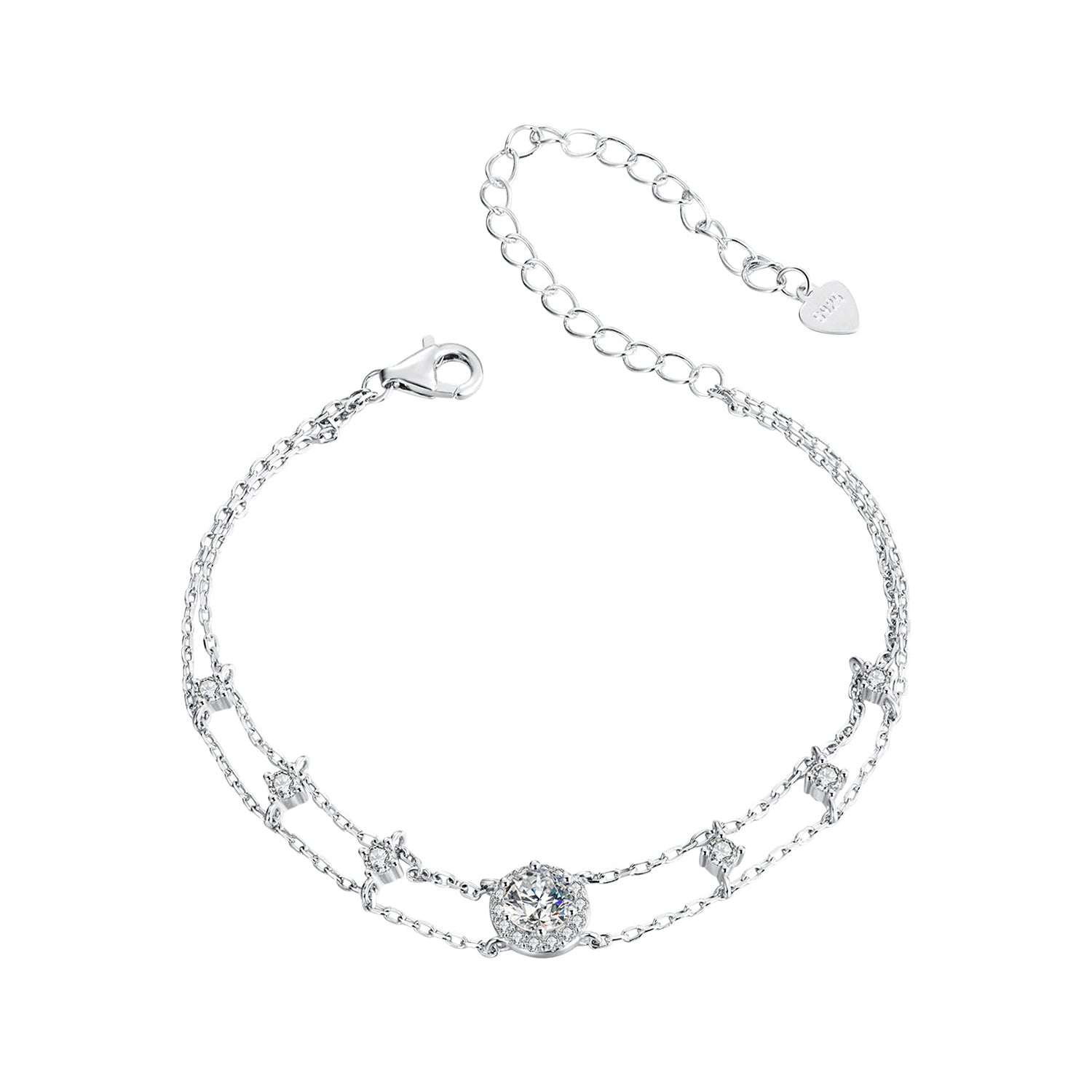 925 Sterling Silver 5.0mm Moissanite Bracelet with CZ and White Gold Plating for Women