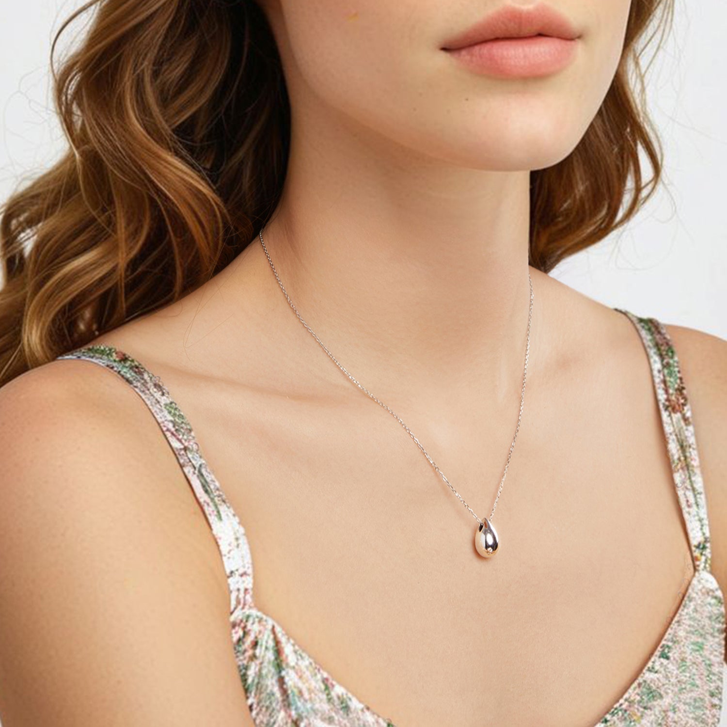 925 Sterling Silver White Gold Plated Necklace 40+5cm Length for Women
