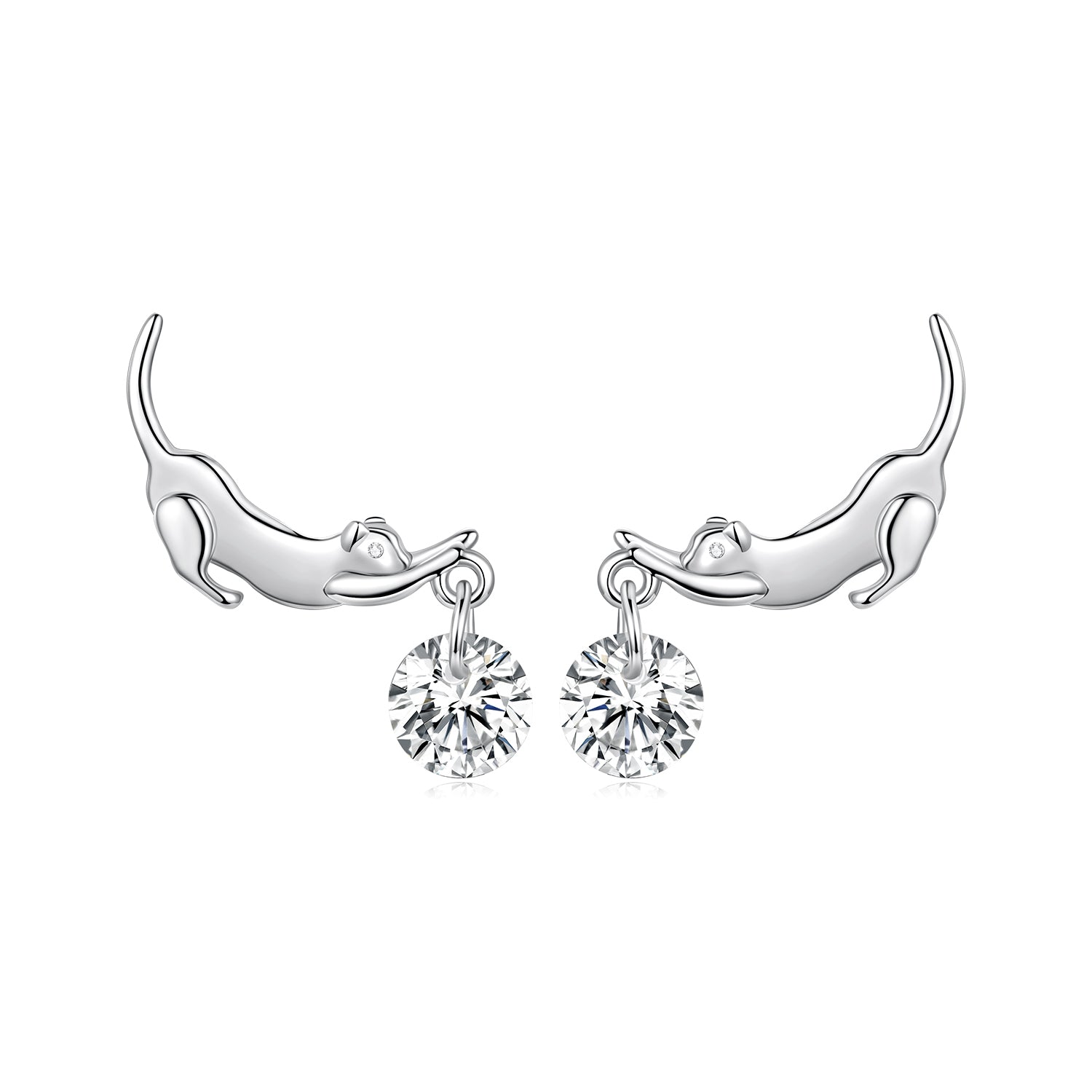 925 Sterling Silver White Gold Plated CZ Earrings 1.6x1.7cm for Women