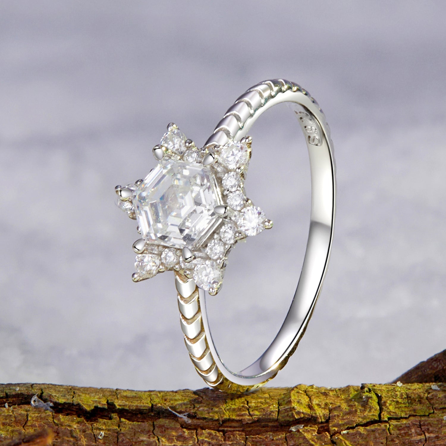925 Sterling Silver White Gold Plated Ring with Pavé Set CZ, Size 6.0