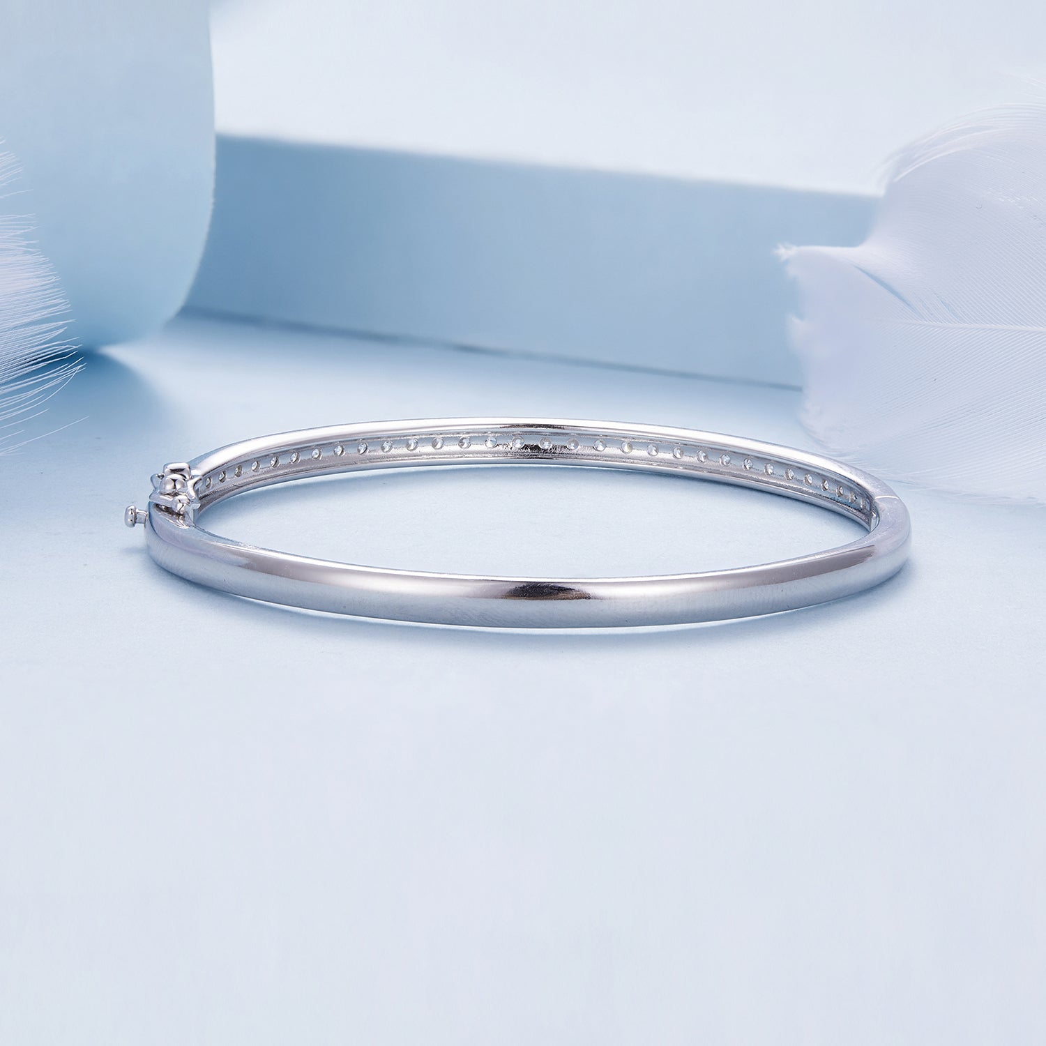 925 Silver & Platinum Pavé Setting CZ Bracelets, Size 17.0 mm for Women